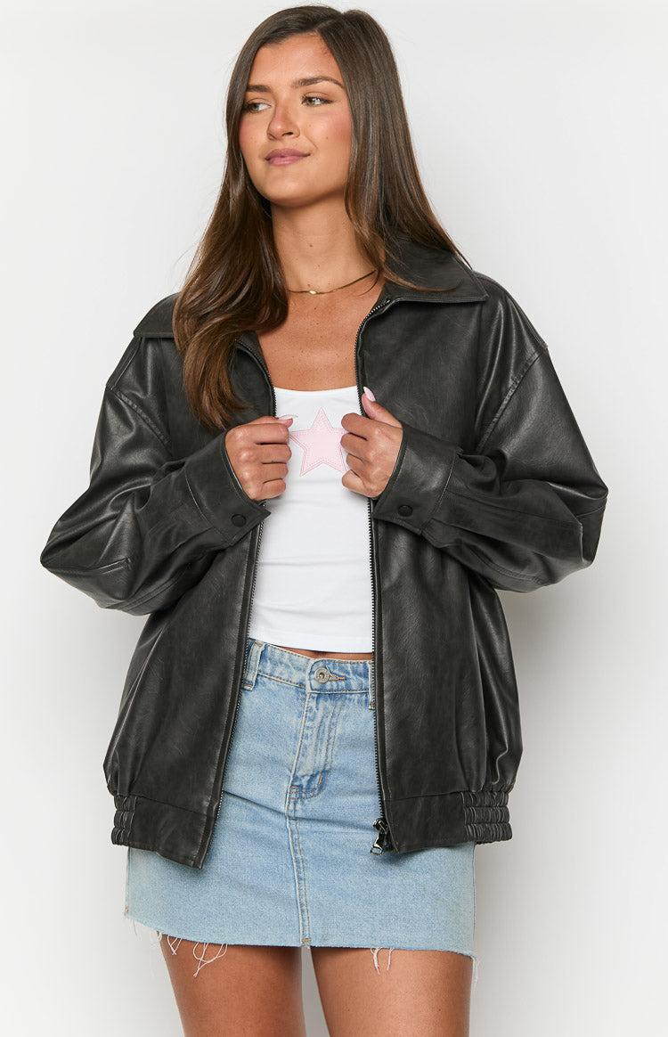Abbi PU Vintage Black Bomber Jacket Girls Product Image
