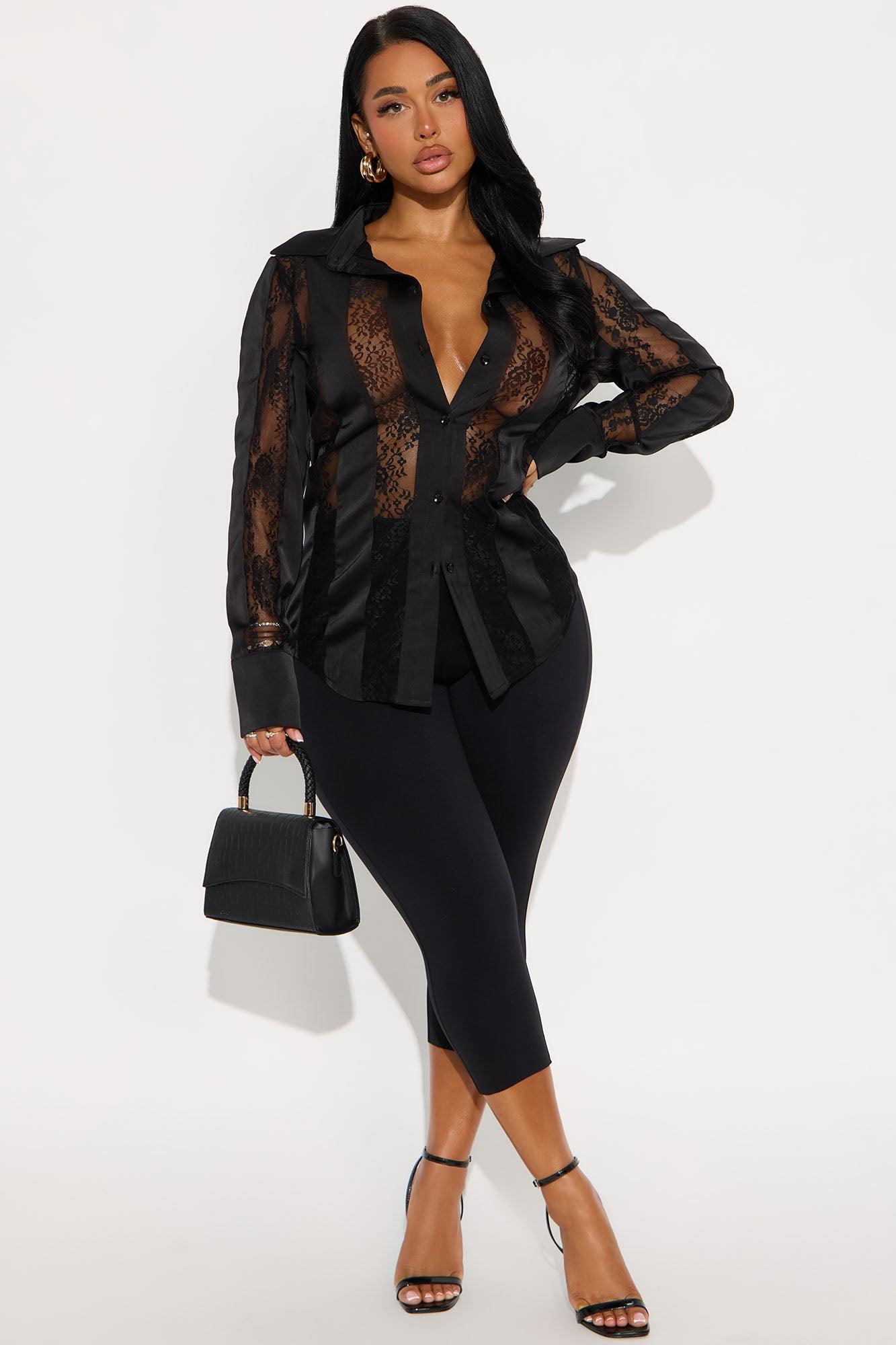 Lace Whispers Satin Shirt - Black Product Image