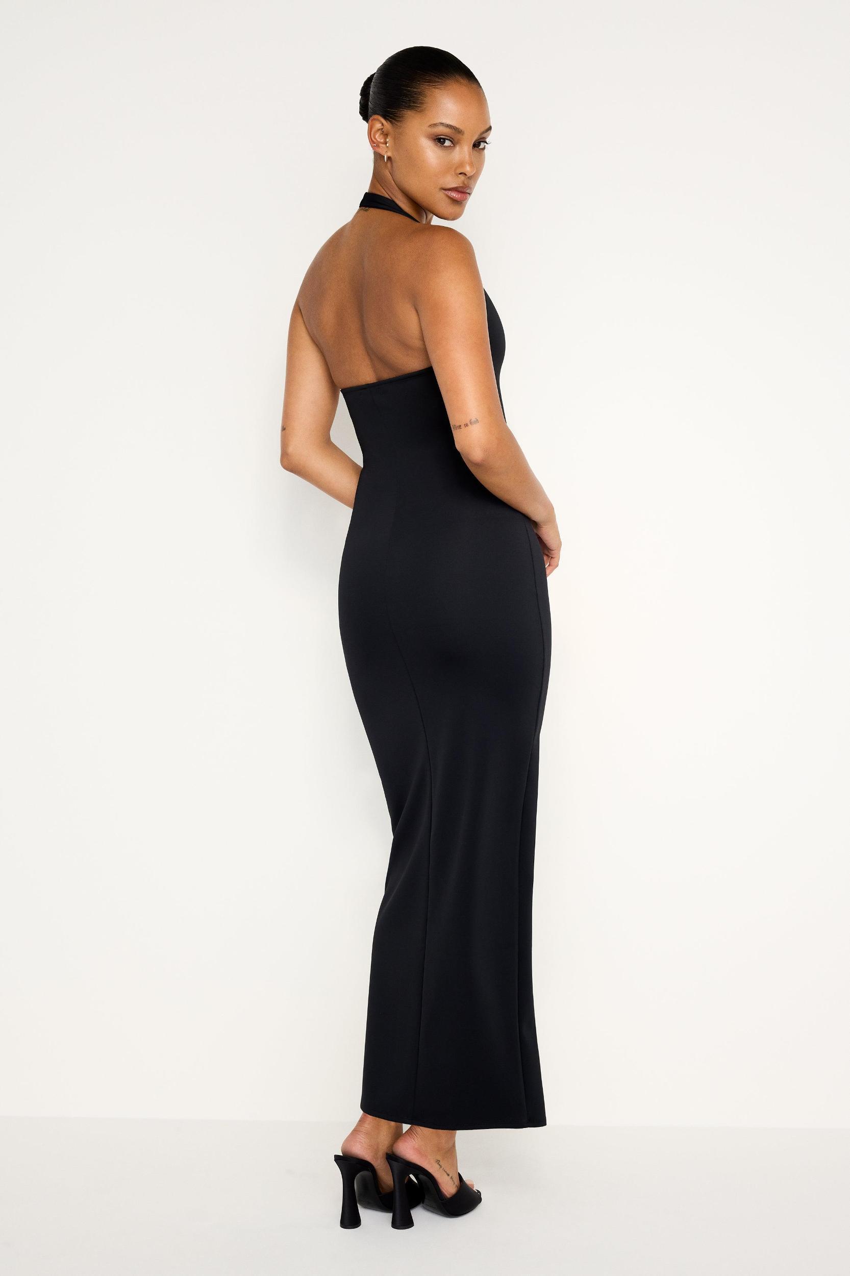 SCUBA HALTER MAXI DRESS | BLACK001 Product Image