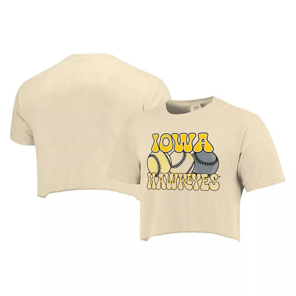 Women's Natural Iowa Hawkeyes Comfort Colors Baseball Cropped T-Shirt, Size: XL, Beige Product Image