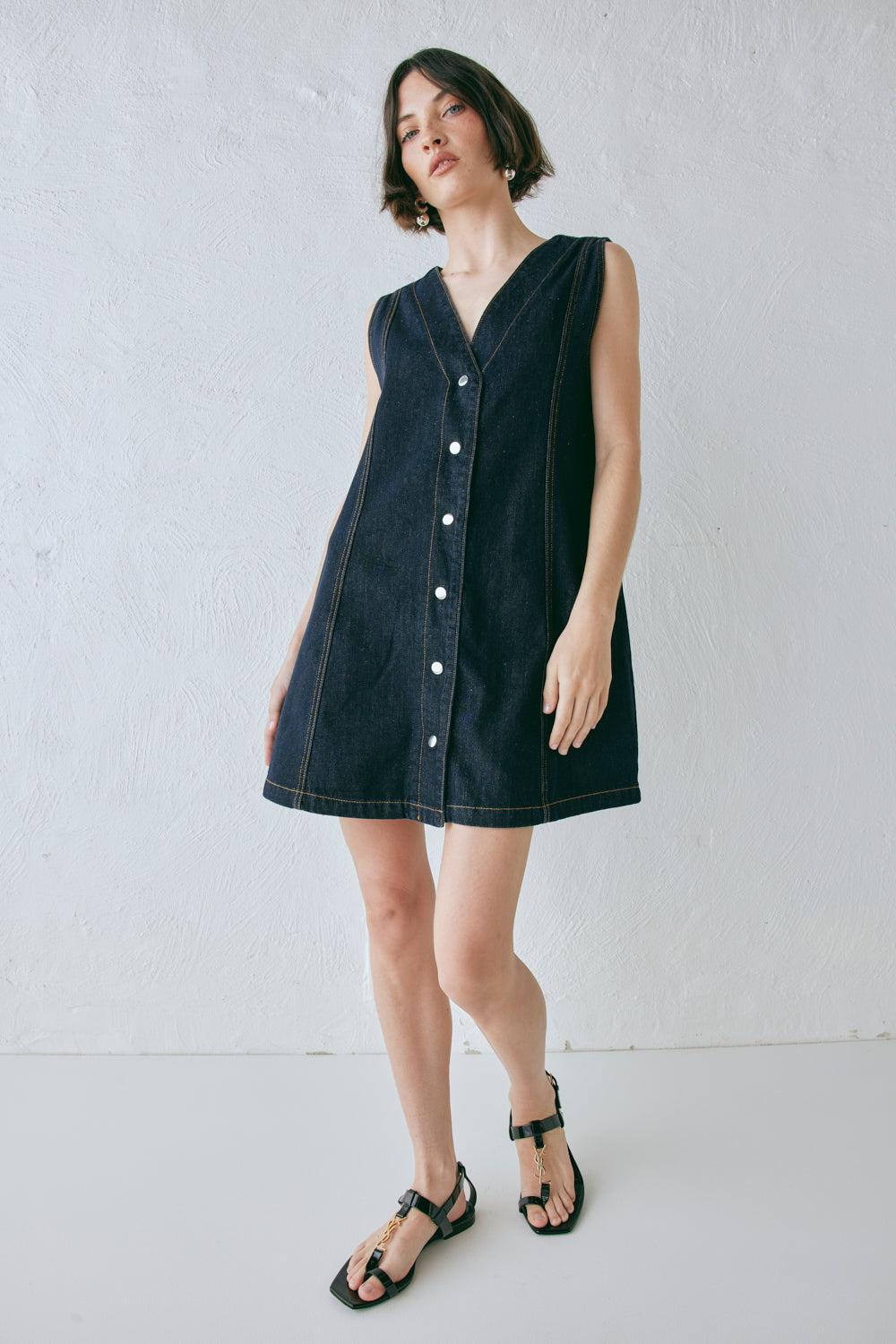 Aston Denim Mini Dress Indigo Product Image