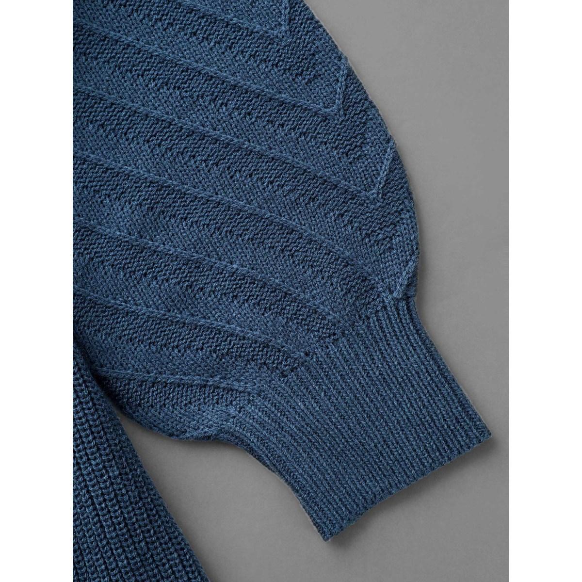 Plus Size Crew Neck Plain Textured Lantern Sleeve Pullover Indigo Women Casual Bodycon Long Sleeve Round Neck Everyday Pullovers BloomChic 18-20/2X Product Image