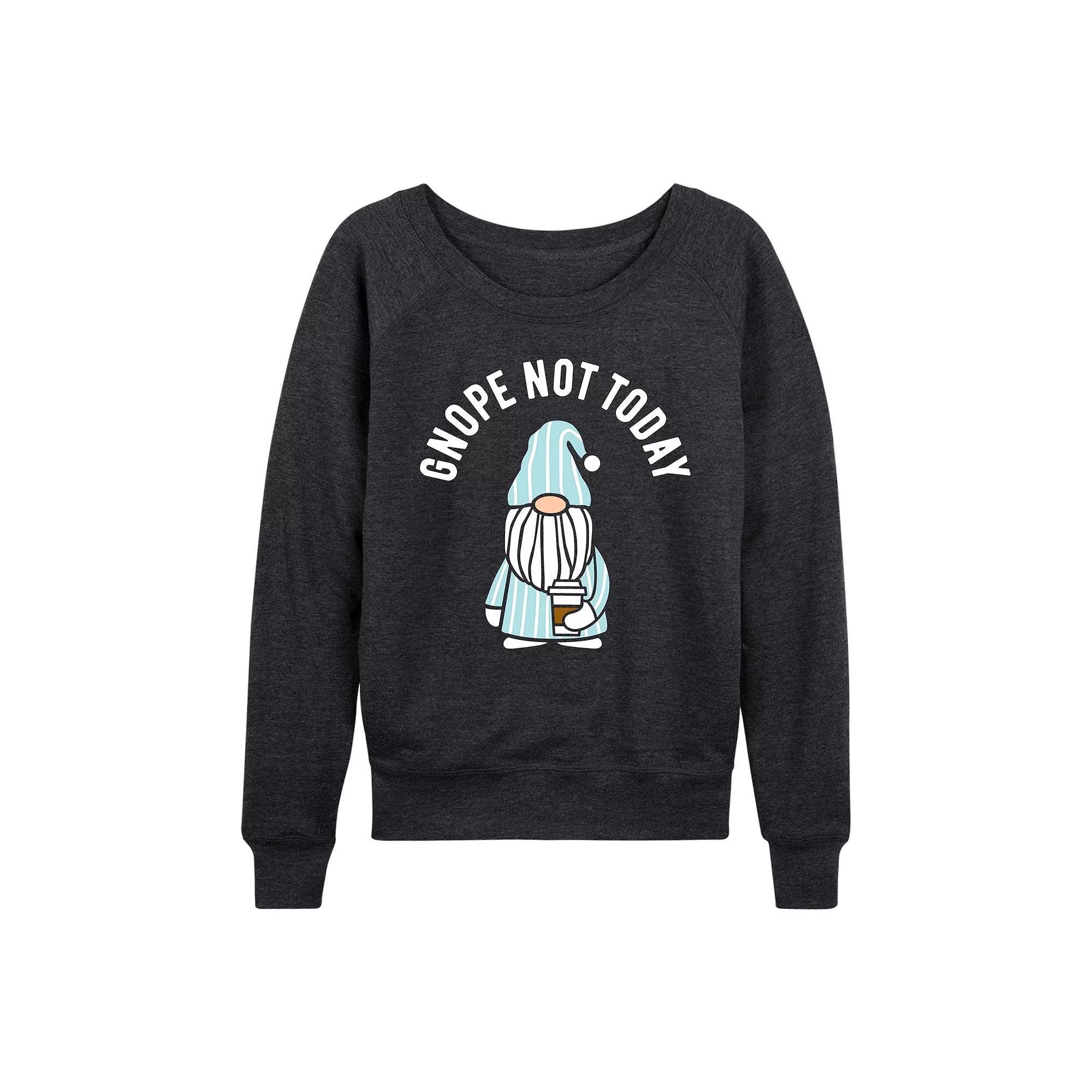 Plus Size Gnope Not Today Sleepy Gnome French Terry Long Sleeve Tee, Women's, Size: 3XL, Heather Grey Product Image