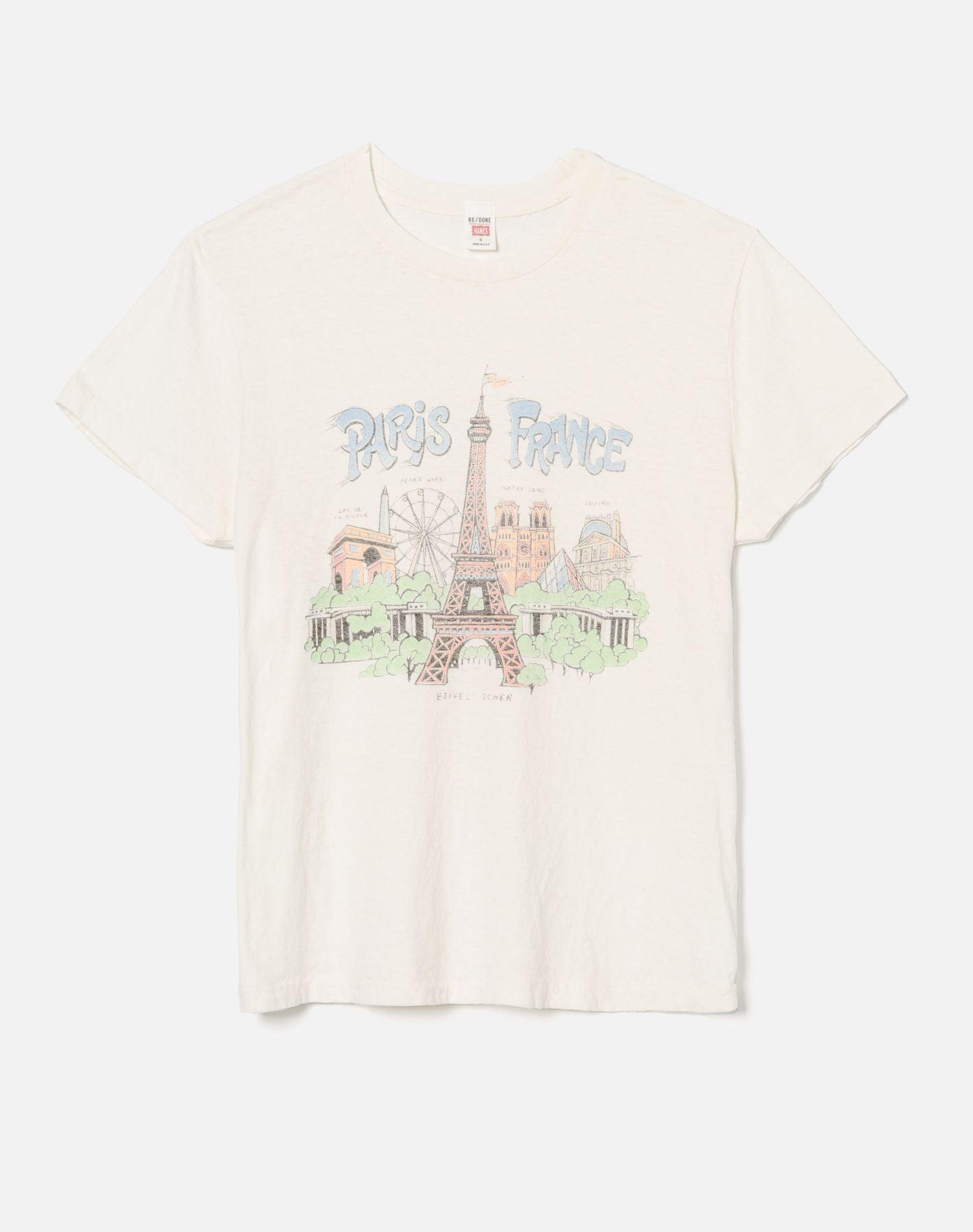 70s Loose "Paris France" Tee - Vintage White Female Product Image