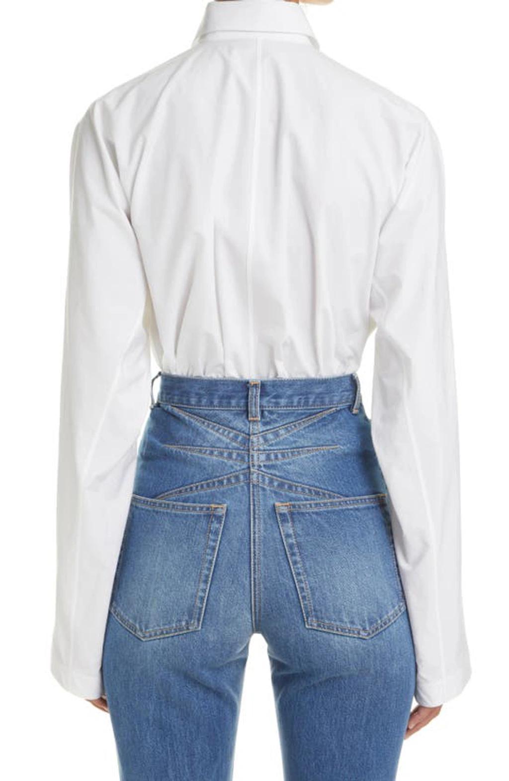 ALAÏA Corset Inspired Cotton Poplin Button-up Shirt In Blanc Product Image