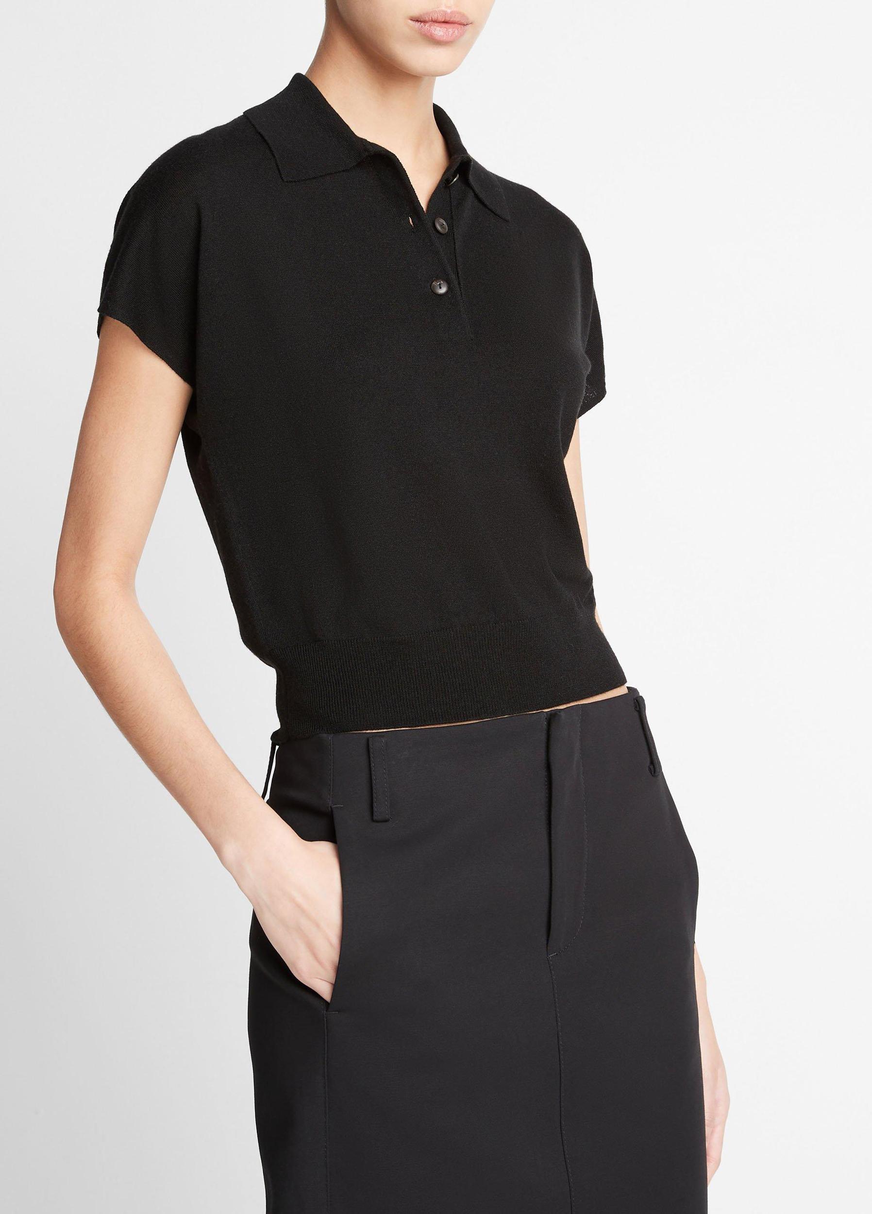 Wool-Blend Cap-Sleeve Polo Sweater Product Image