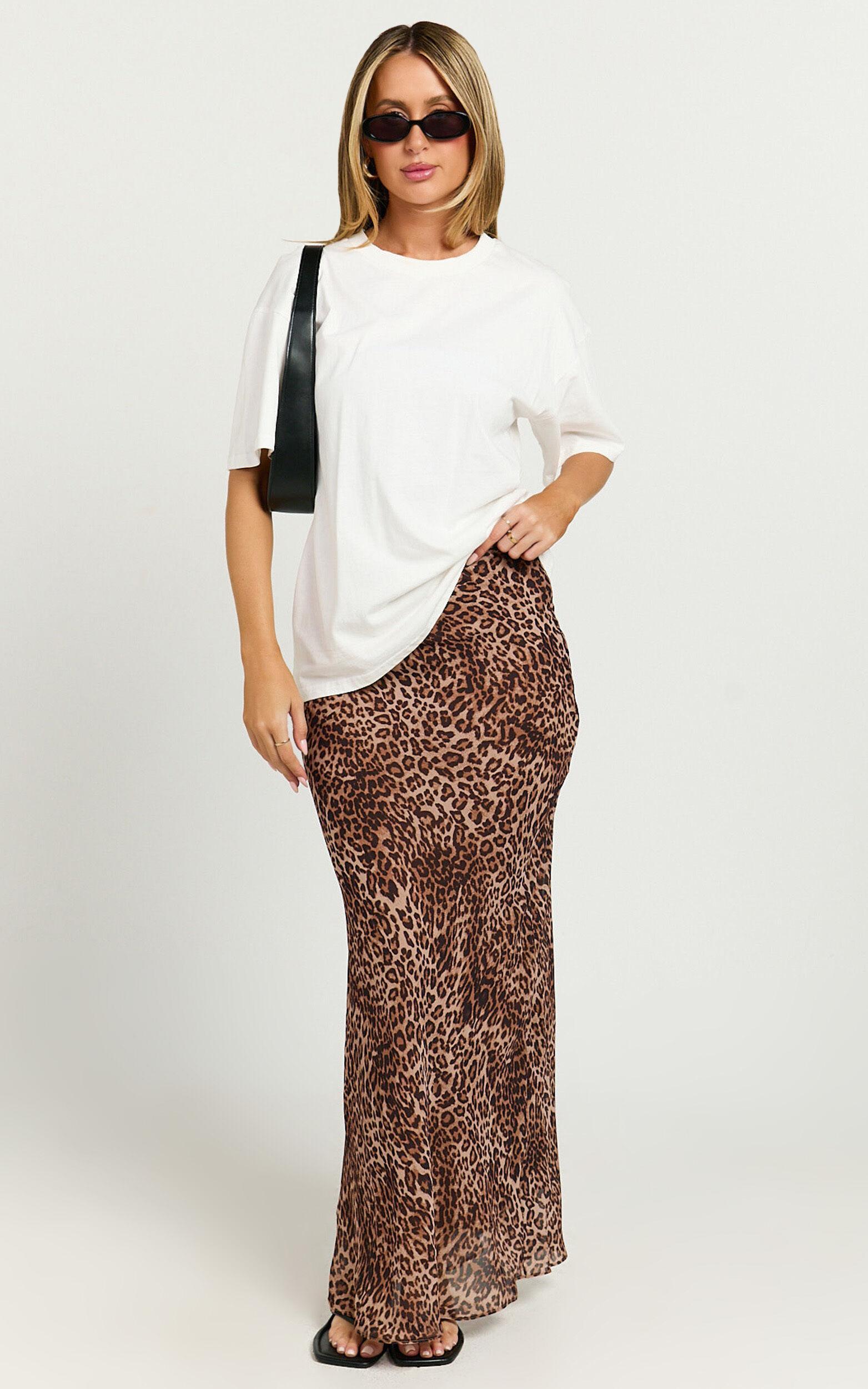 Oscar Maxi Skirt - High Waist Slip Skirt in Tonal Leopard Print Product Image