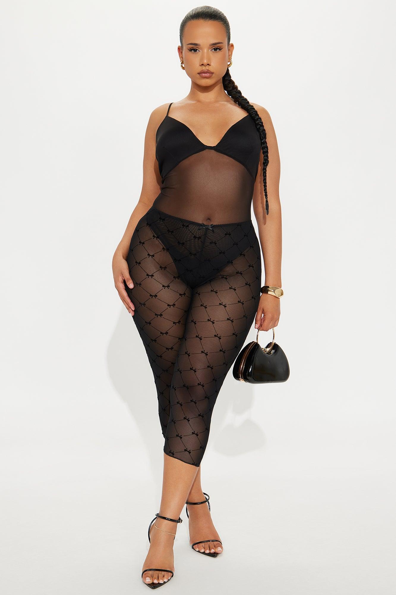 Amelie Bow Mesh Capri Legging - Black Product Image