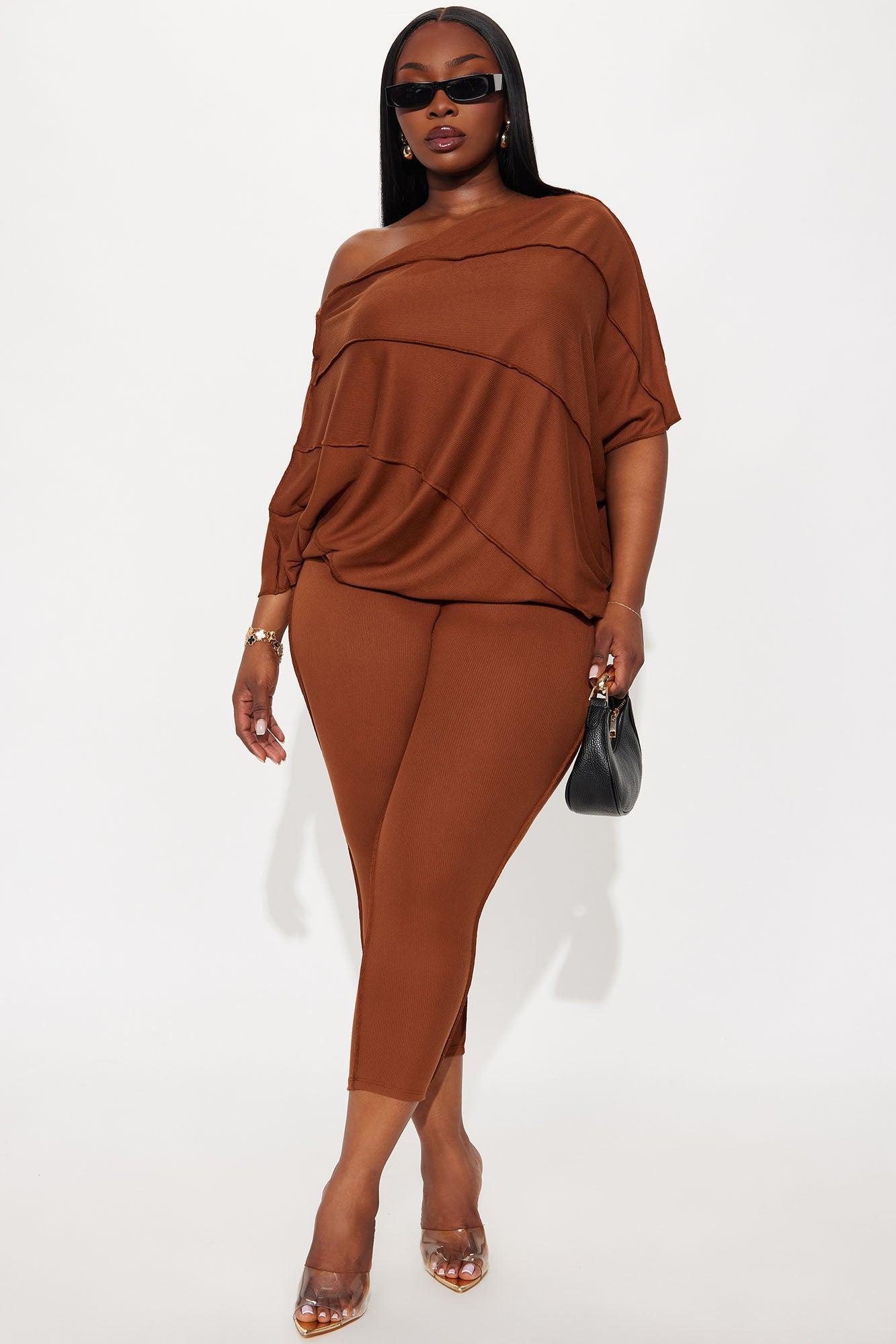 Becca Off Shoulder Ribbed Pant Set - Burgundy Female Product Image