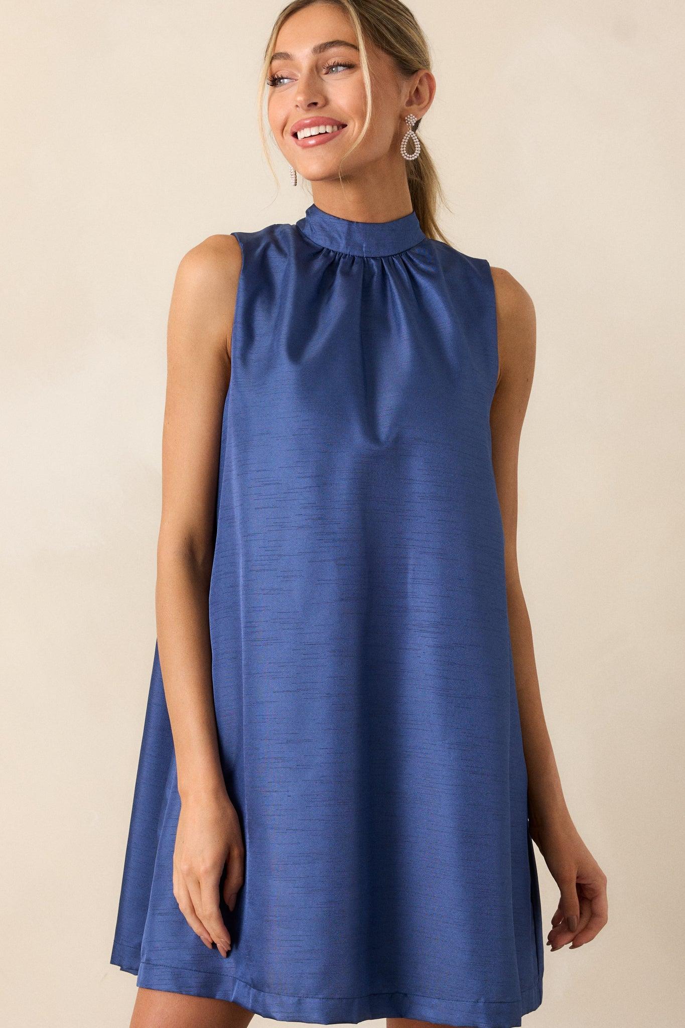 Nautical Nights Royal Blue Tie Neck Mini Dress Product Image