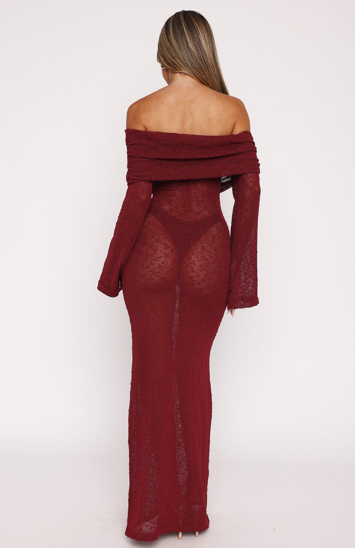 Made It Out Long Sleeve Boucle Maxi Dress Burgundy Product Image