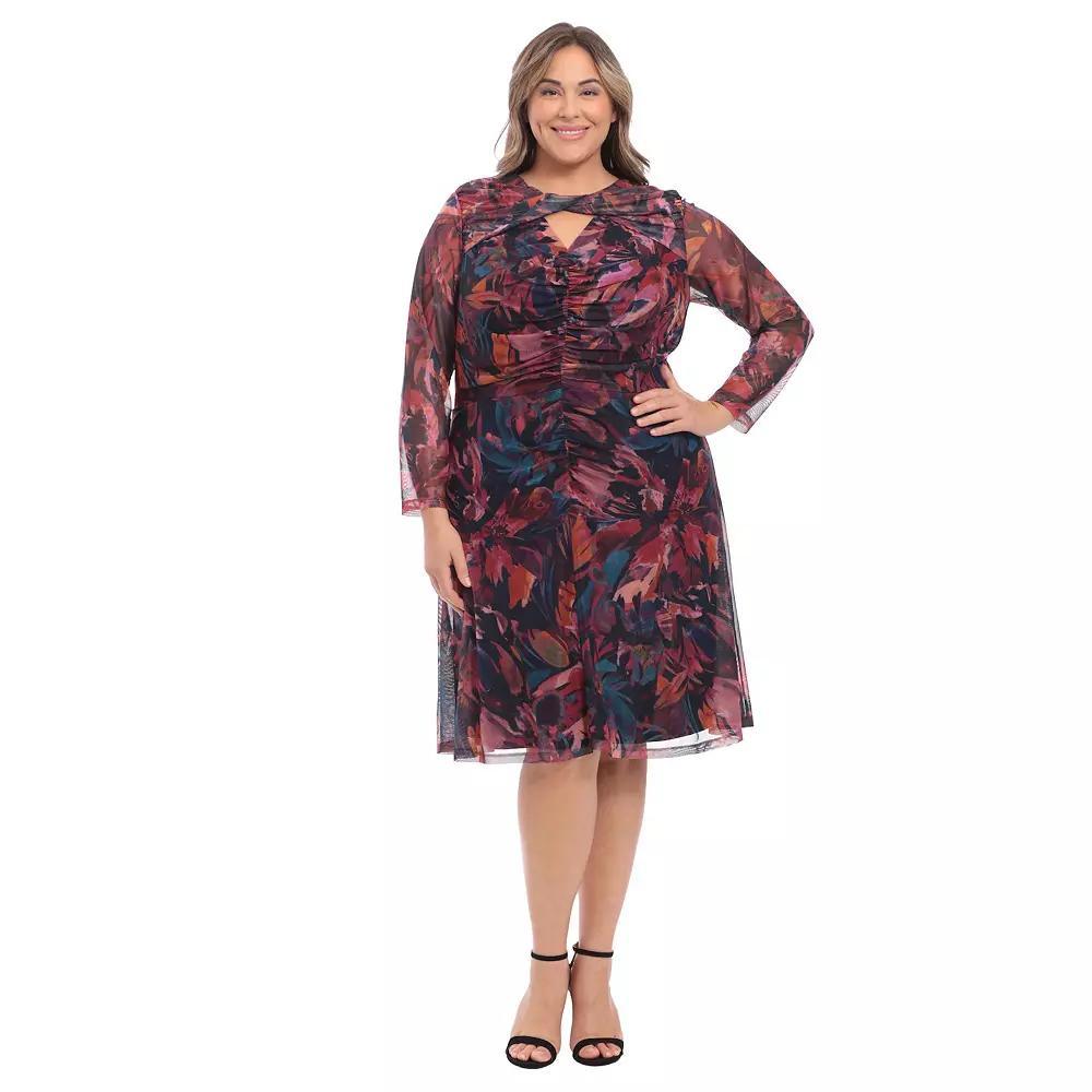 Plus Size London Times Twist Neck Shirred Midi Dress, Women's, Size: 16 W, Blue Rose Product Image