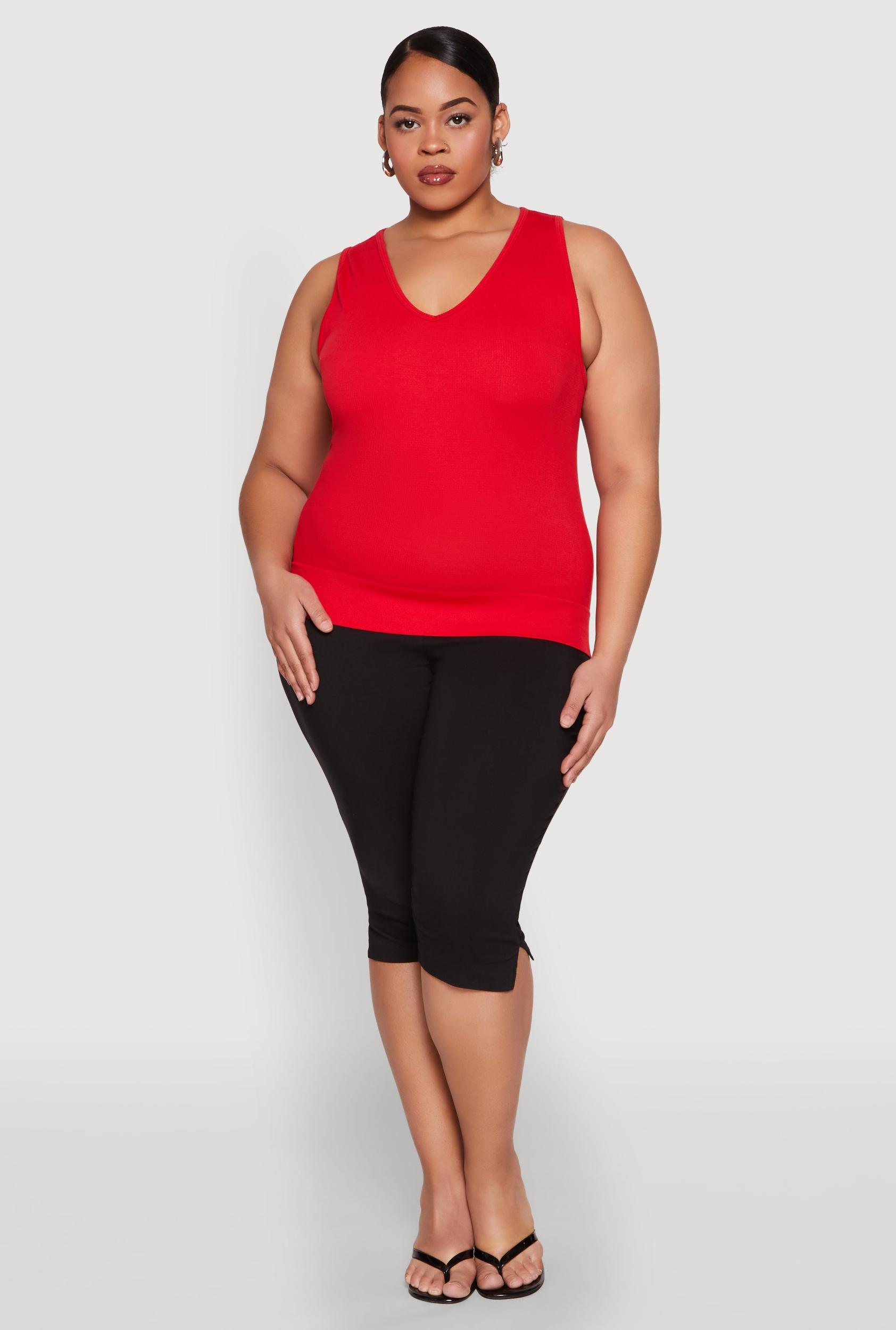 Womens Plus Size Seamless V Neck Rib Knit Top Product Image