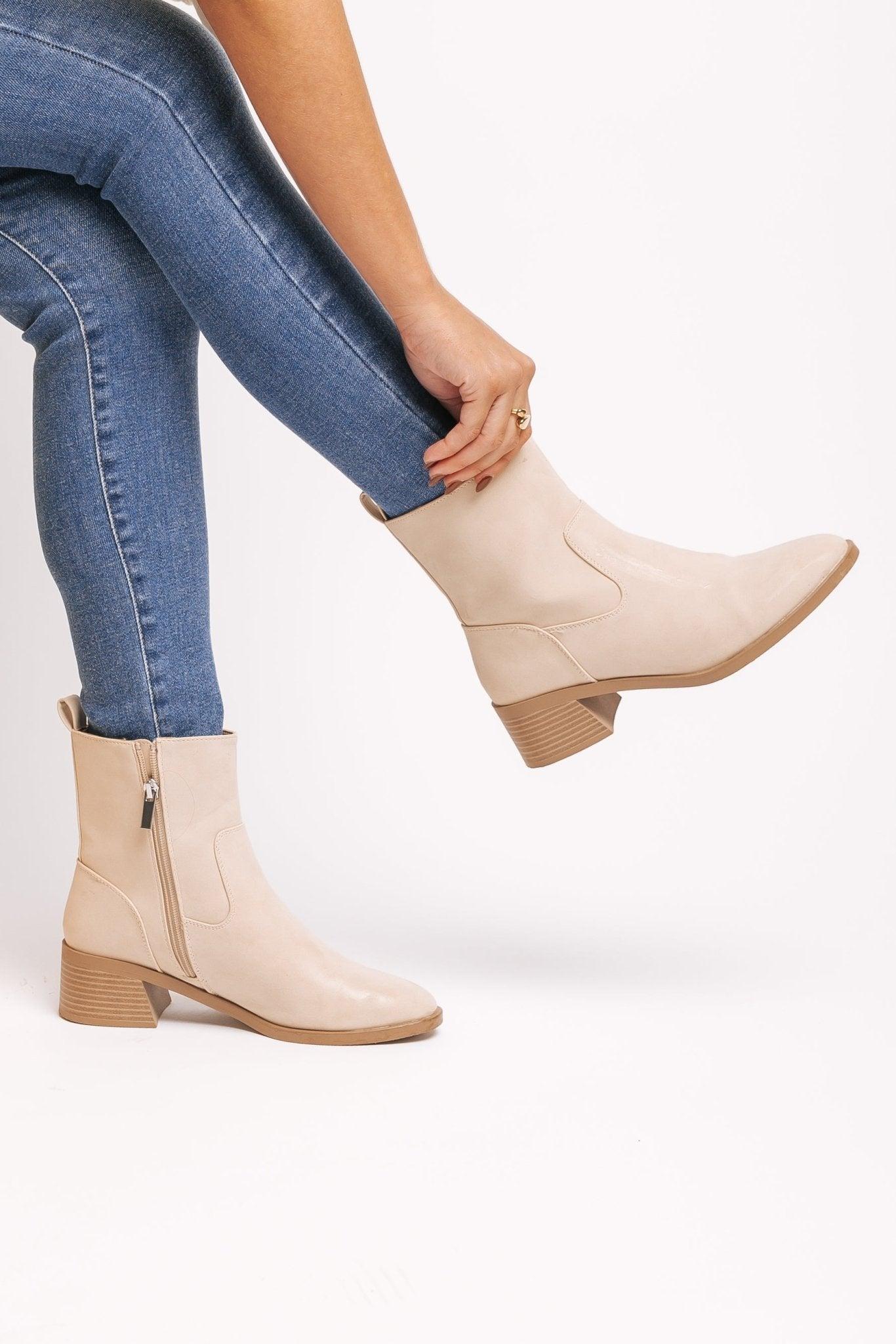 Elena Beige Heeled Booties - FINAL SALE Female Product Image