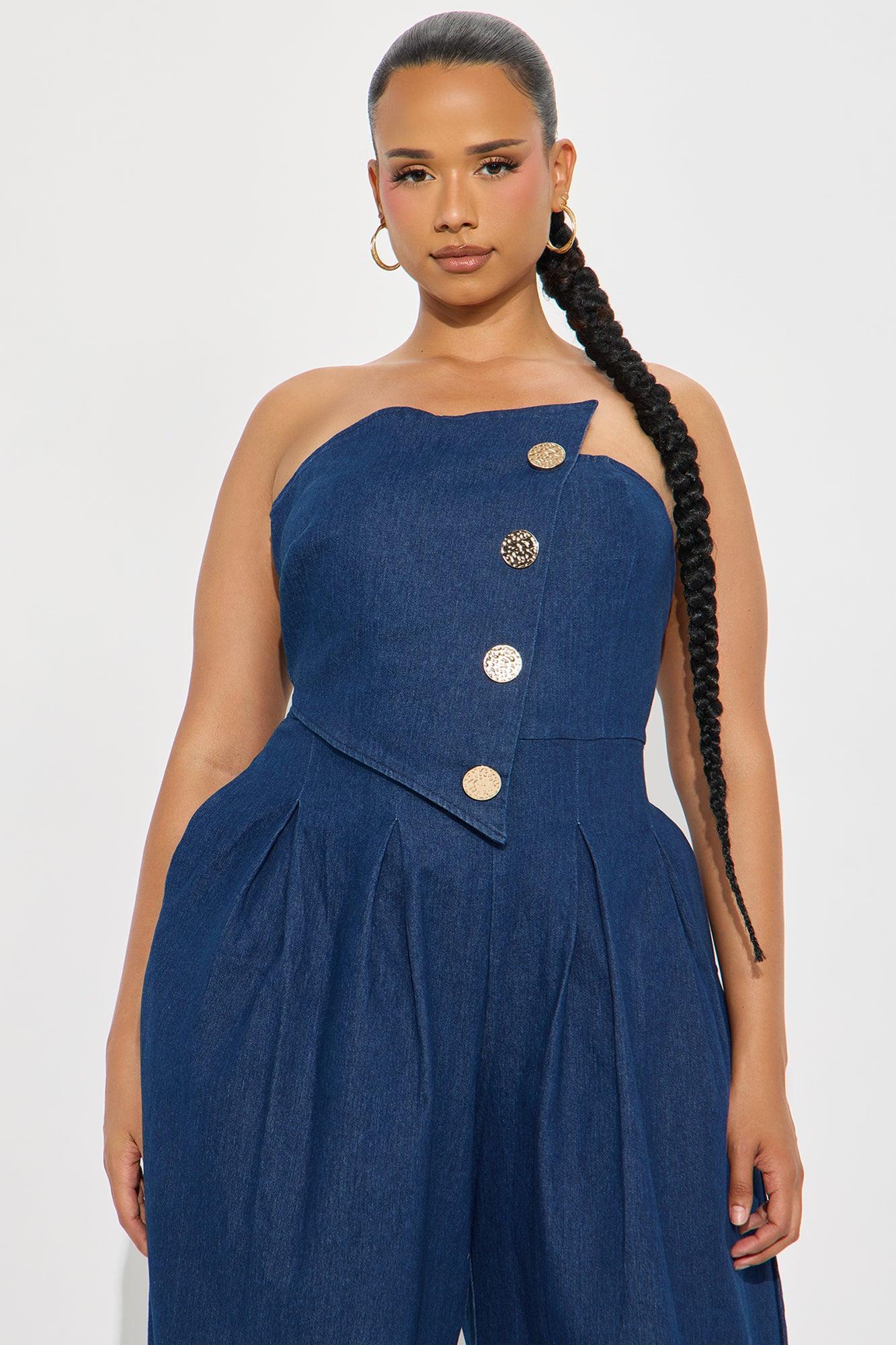 Monique Strapless Denim Jumpsuit - Denim Product Image