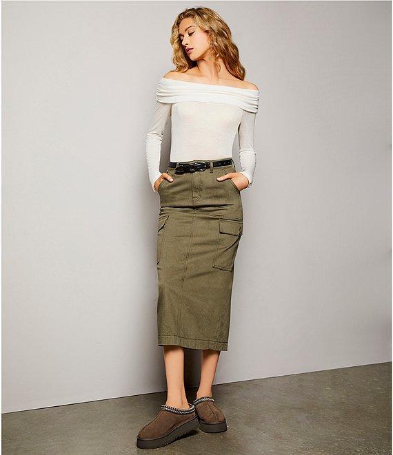 Gianni Bini Paige Knit Off-the-Shoulder Folded Neck Long Sleeve Crop Sweater Top Product Image