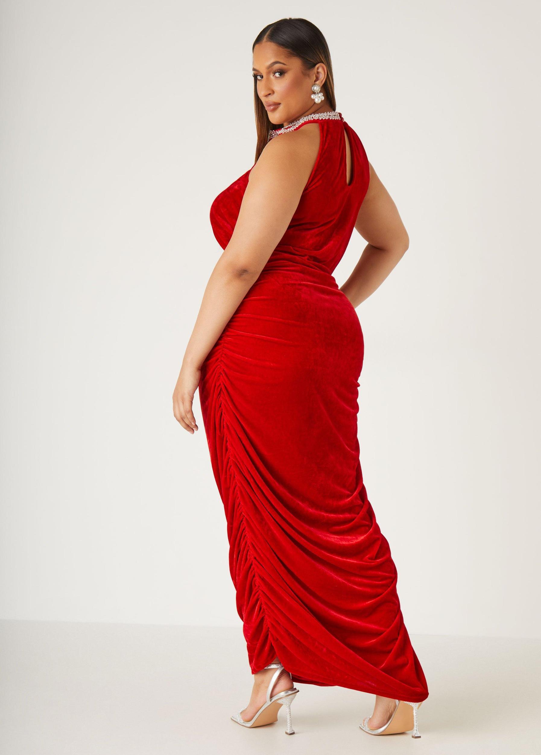 Plus Size Embellished Ruched Velvet Gown Ashley Stewart Product Image