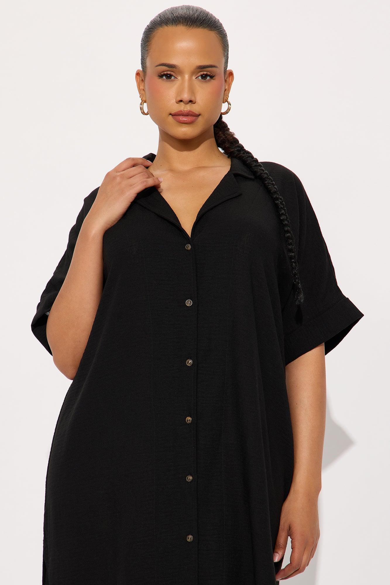 Casual Stroll Gauze Shirt Midi Dress - Black Product Image