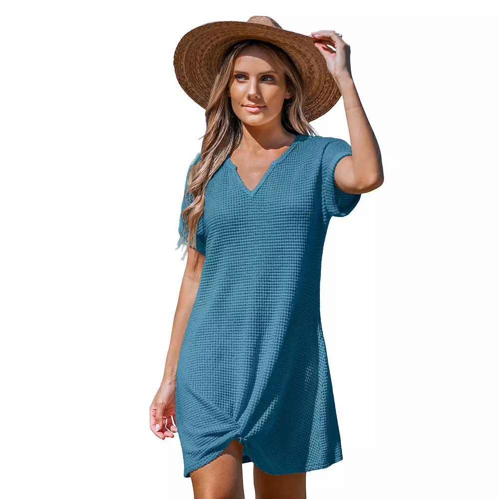 Women's Cupshe Waffle-Knit Short Sleeve Cover-Up Mini Dress, Size: XS, Blue Product Image