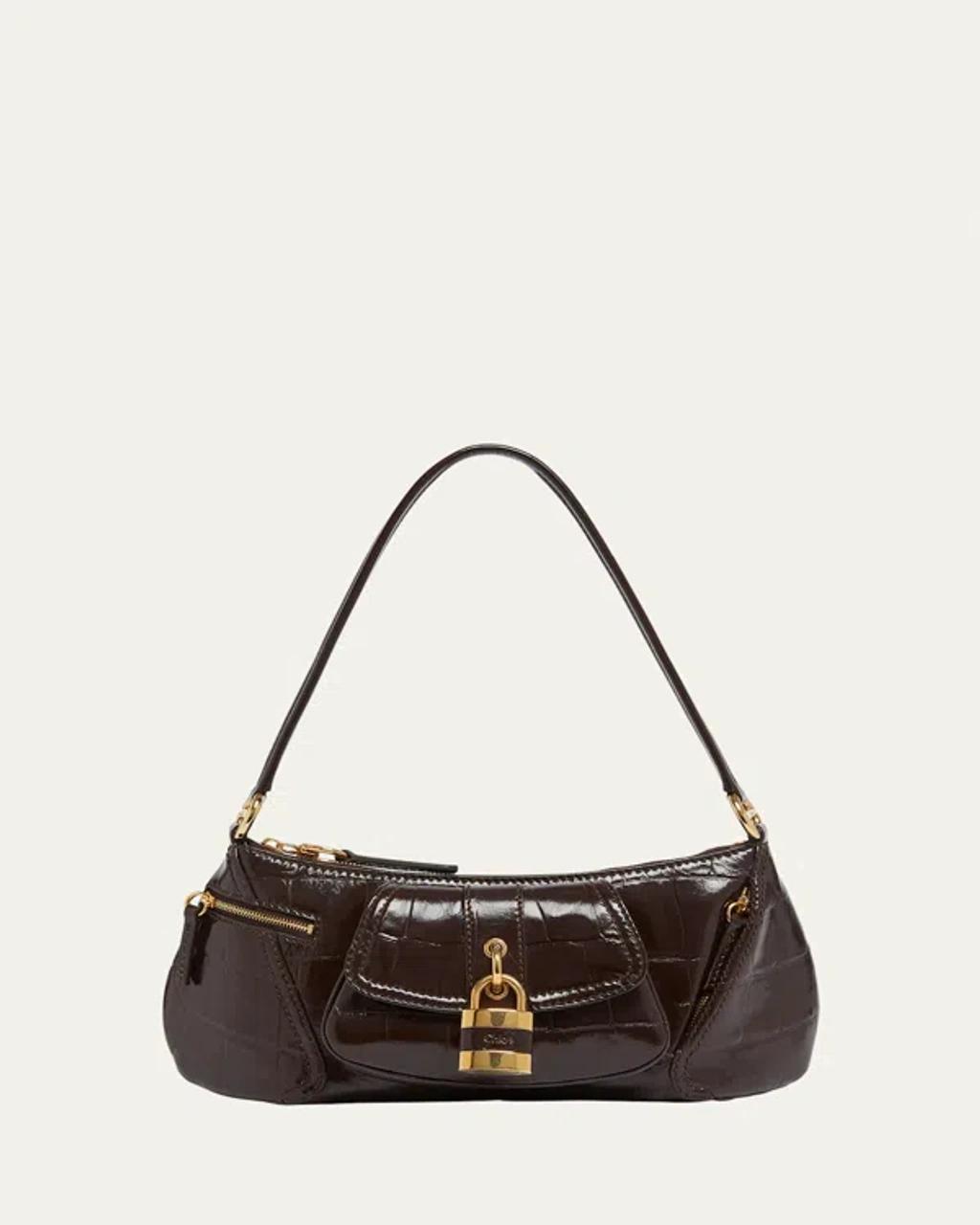 CHLOÉ The 99 Shoulder Bag In Croc-embossed Calfskin In Brown Product Image