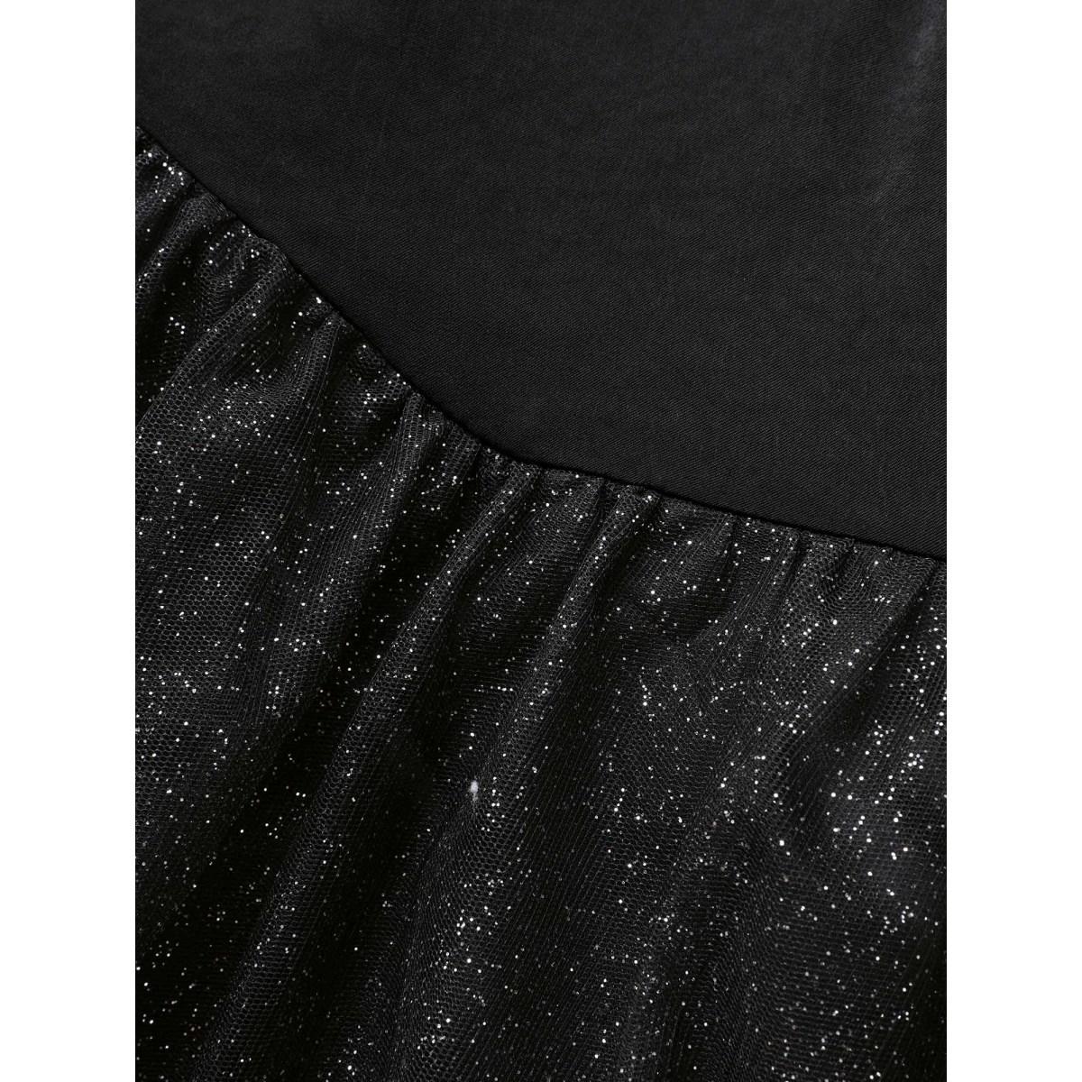 Plus Size Enchanted Shiny Mesh Petal Hem Midi Dress Black Women Cocktail Texture Party Curvy Bloomchic 10/M Product Image