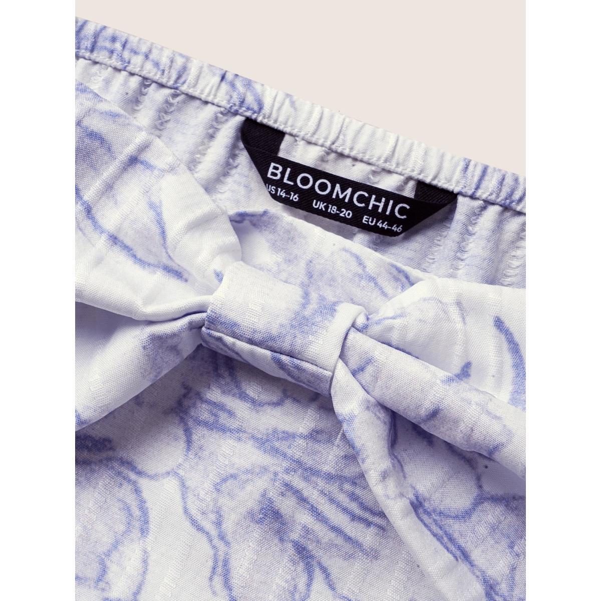 Plus Size Square Neck Floral Twist Ruffle Cap Sleeve Dress Originalwhite Women Elegant Twist Square Neck Cap Sleeve Curvy BloomChic 12/L Product Image