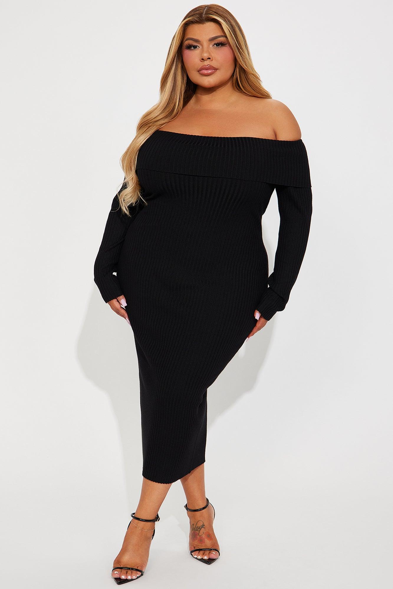 Going Steady Ribbed Midi Dress - Black Product Image