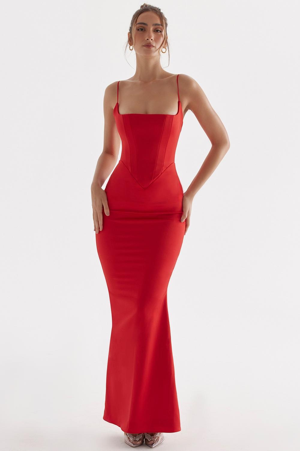 Olivette Crystal Satin Corset Maxi Dress Product Image