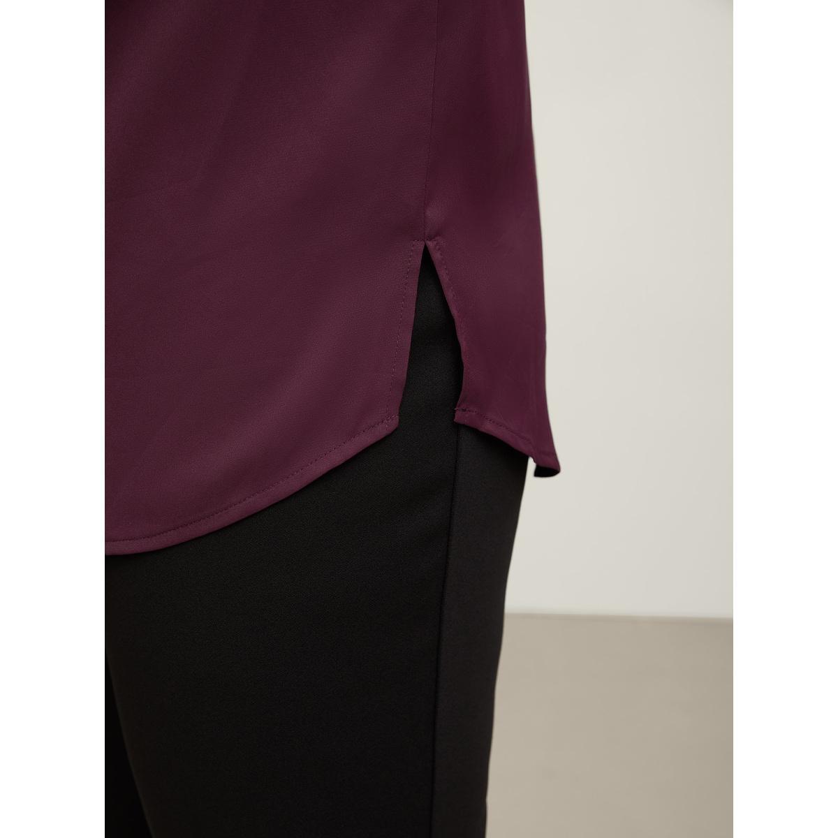 Plus Size Plum Metal Buckle Neckline Solid Blouse Women Elbow-length sleeve Flat collar with V-notch Work Blouses BloomChic 18-20/2X Product Image