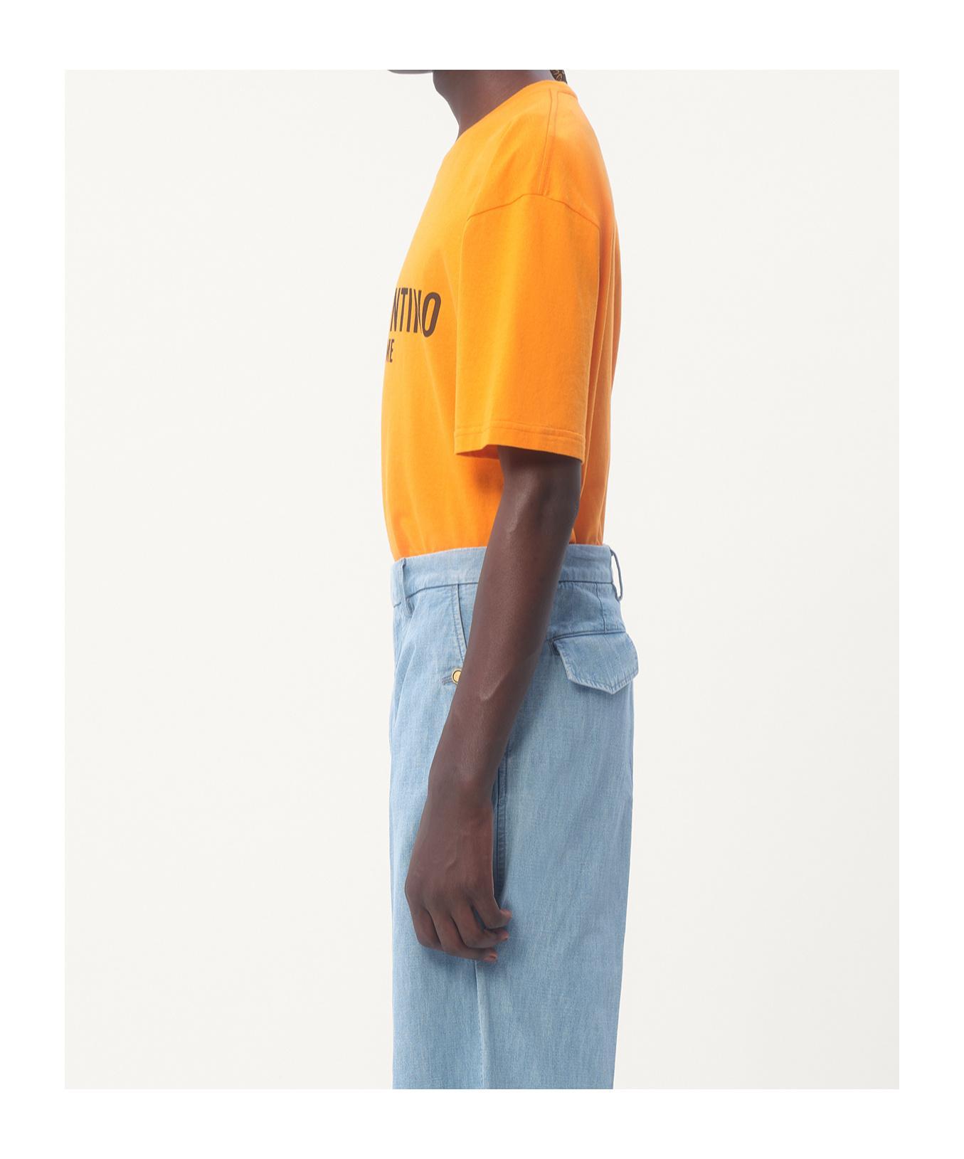 VALENTINO Cotton T-shirt With Chez Print In Orange Product Image