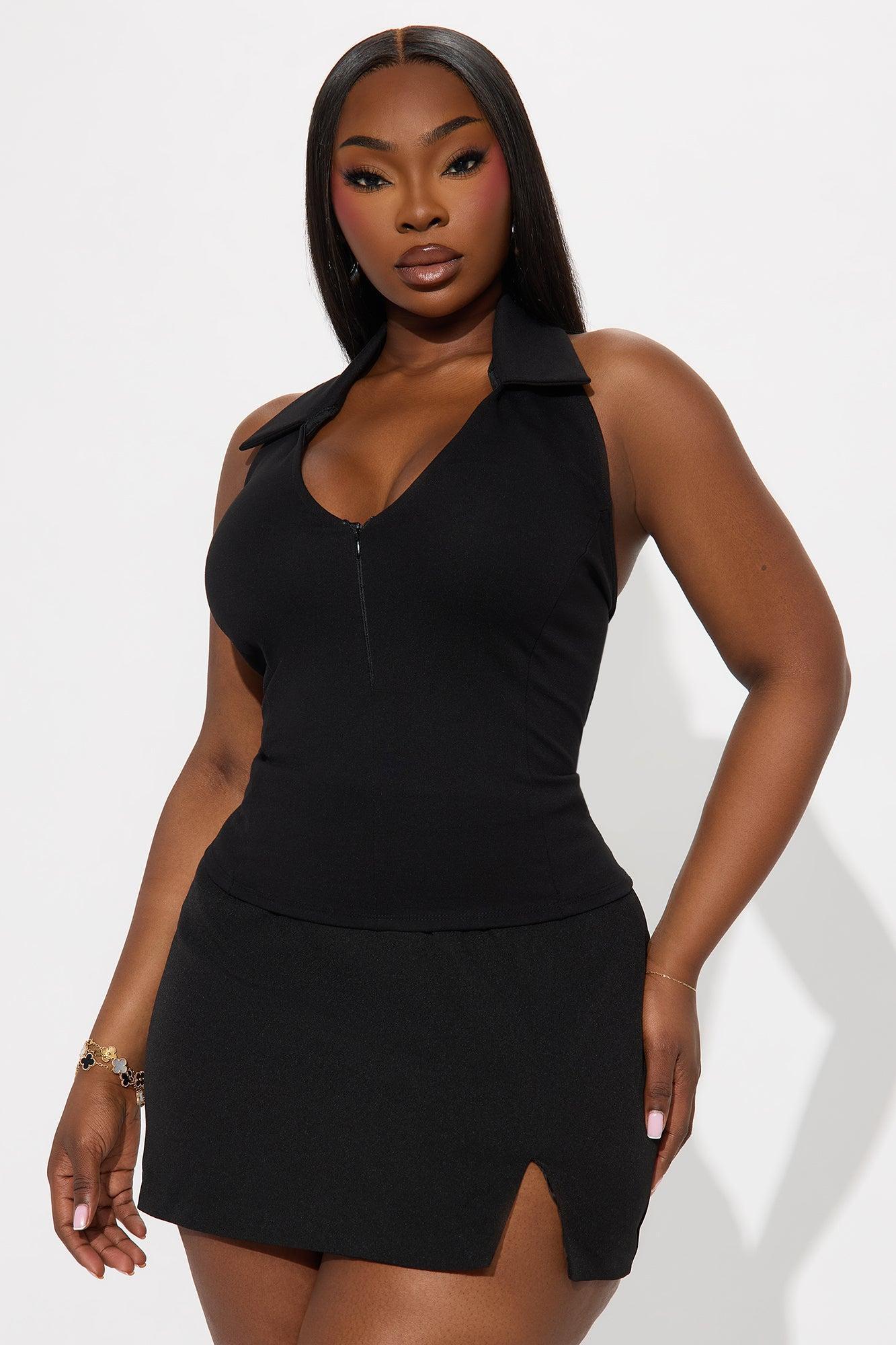 Bridget Collared Halter Top - Black Product Image