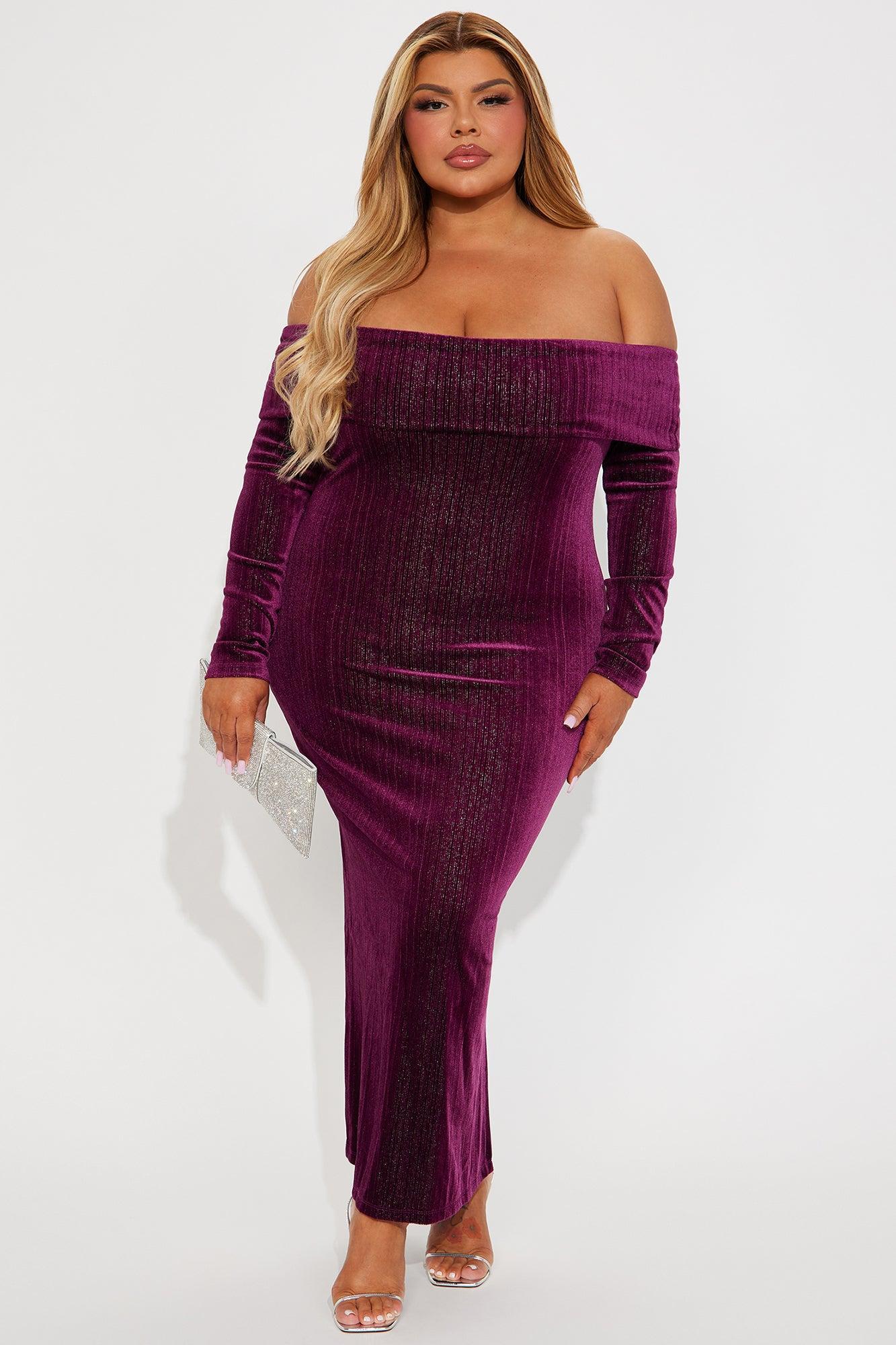 All That Shimmer Velvet Maxi Dress - Burgundy Product Image