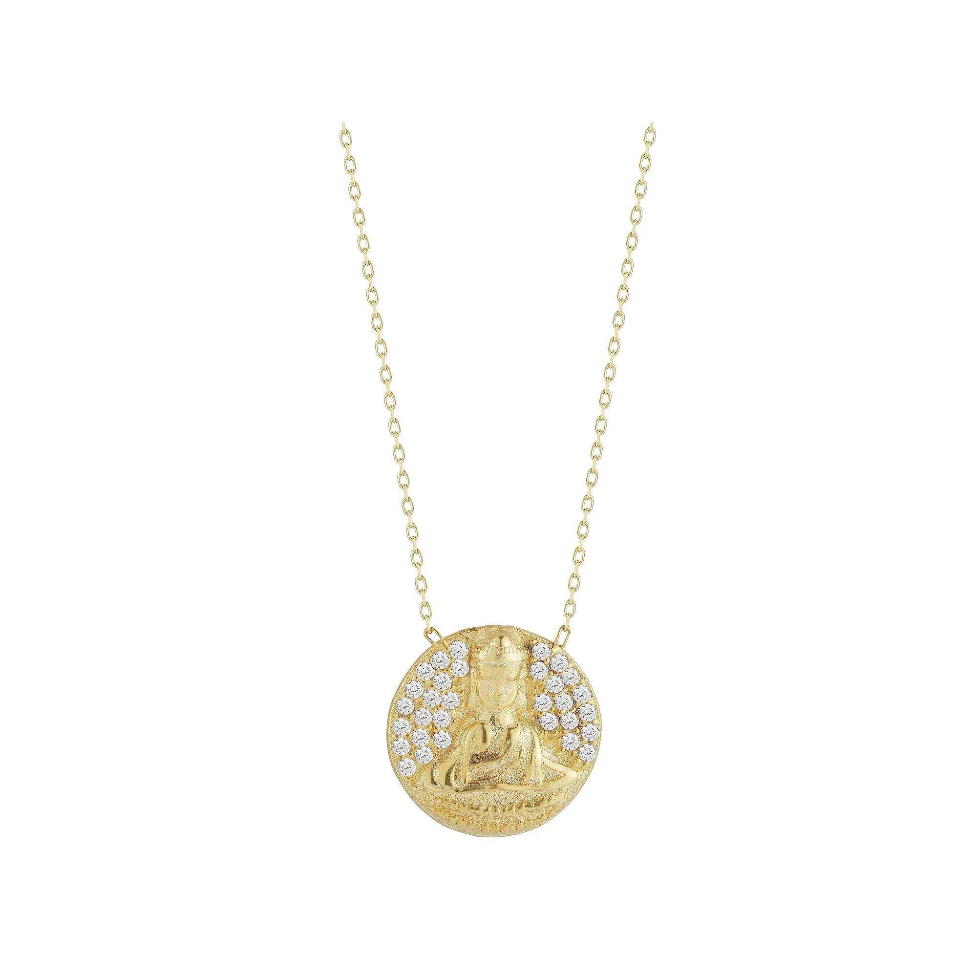 Sunkissed Sterling Sterling Silver Cubic Zirconia Buddha Medallion Necklace, Womens Silver Tone Product Image