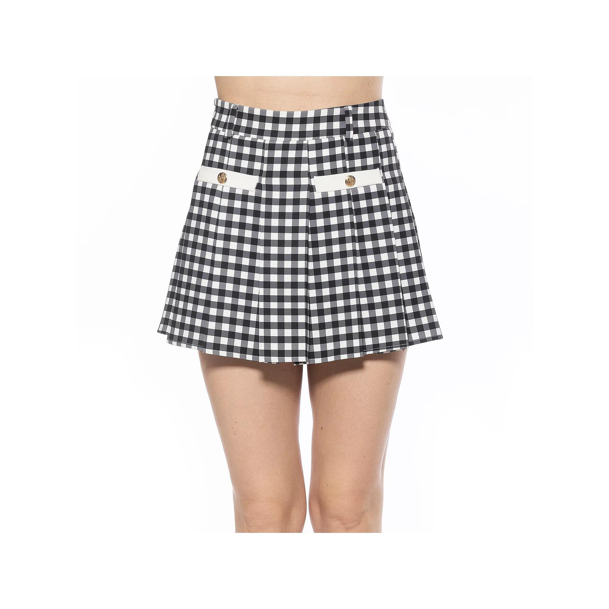 Women's ALEXIA ADMOR Lainey Pleated Skirt, Size: 14, Black White Gingham Product Image