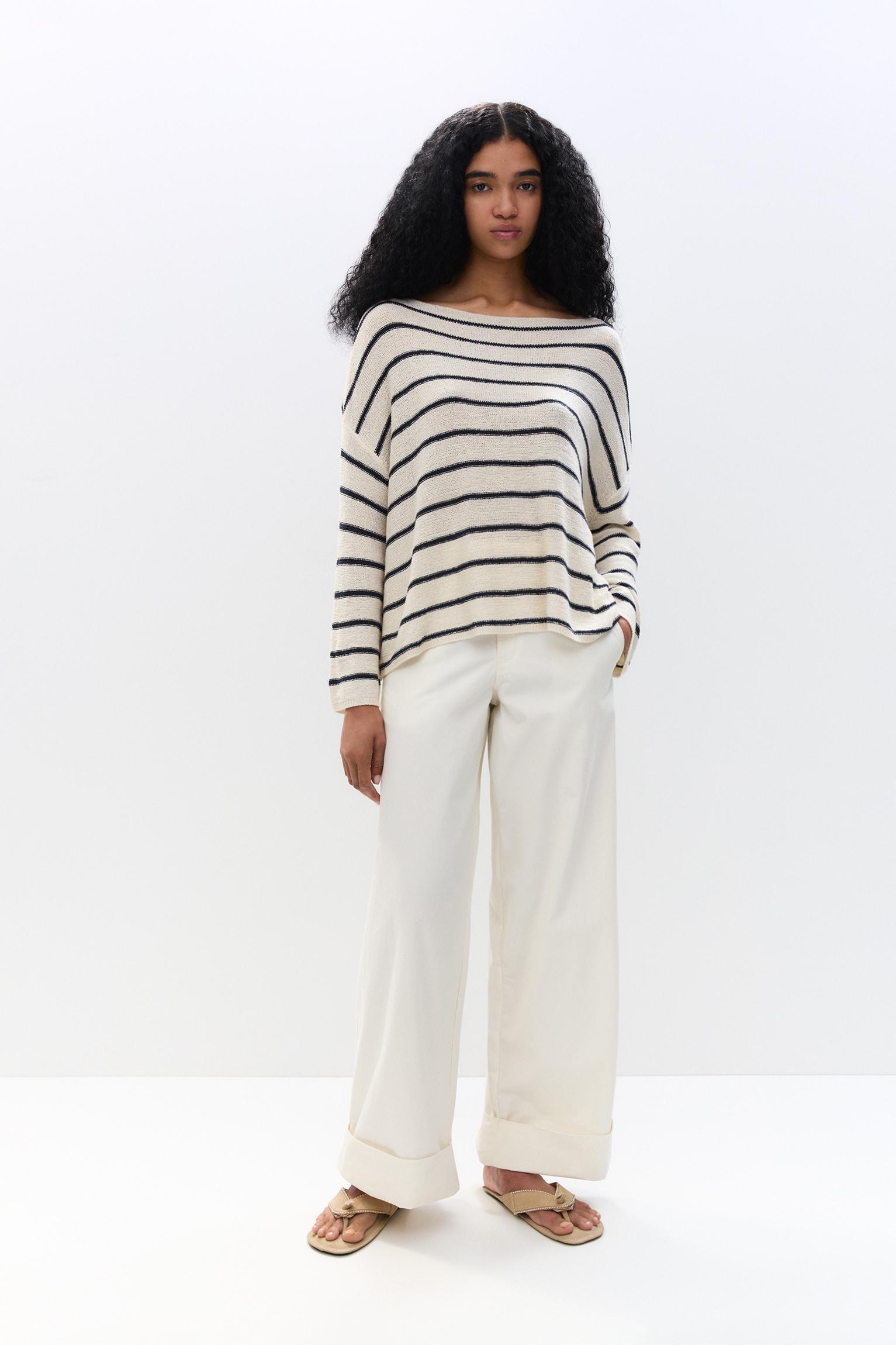 Striped boat neck sweater Product Image