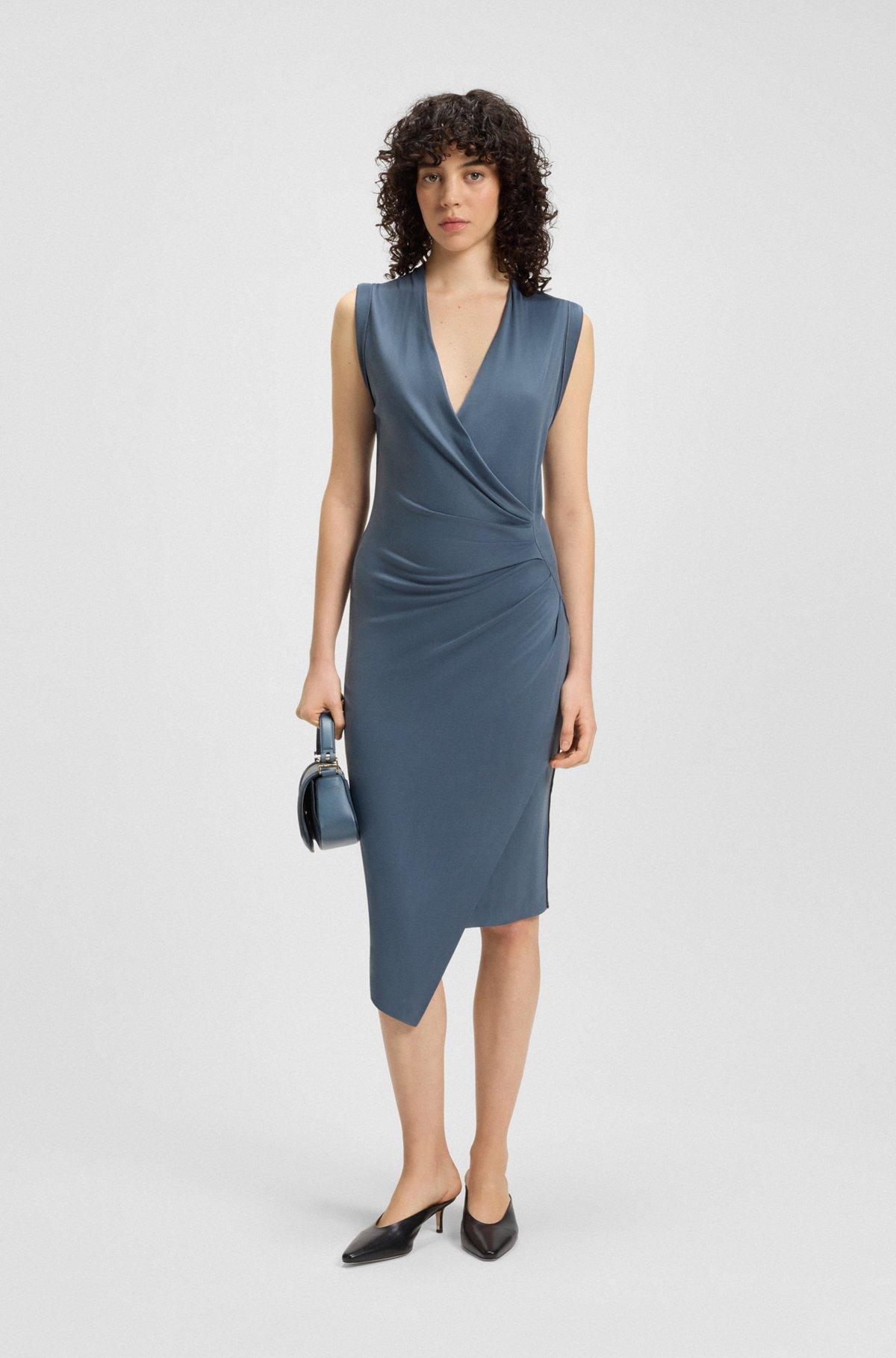 BOSS - Wrap-front dress with gathered details - Light Blue Product Image