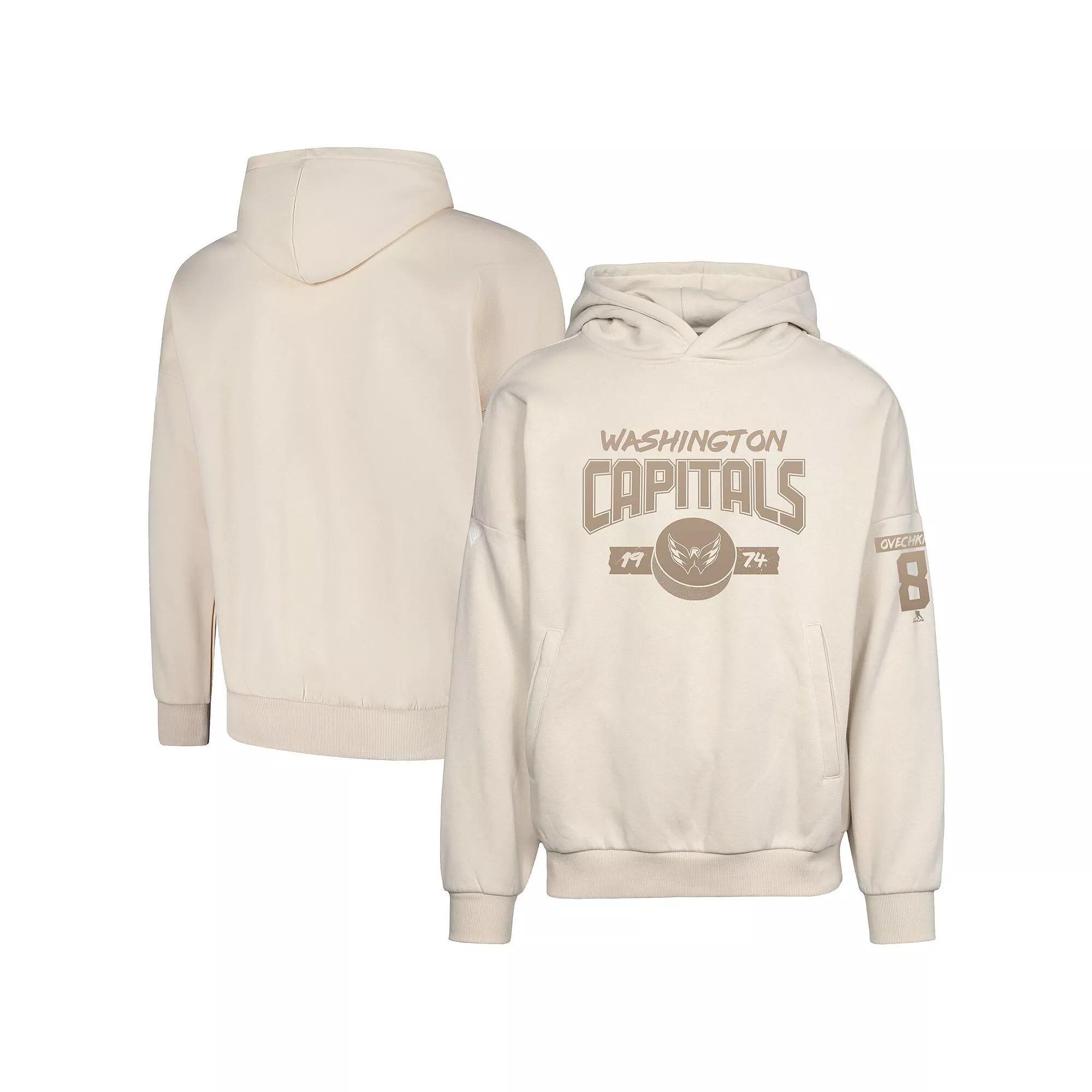 Men's Levelwear Alexander Ovechkin Khaki Washington Capitals Oversized Contact Name & Number Pullover Hoodie, Size: Small, Beig K Product Image