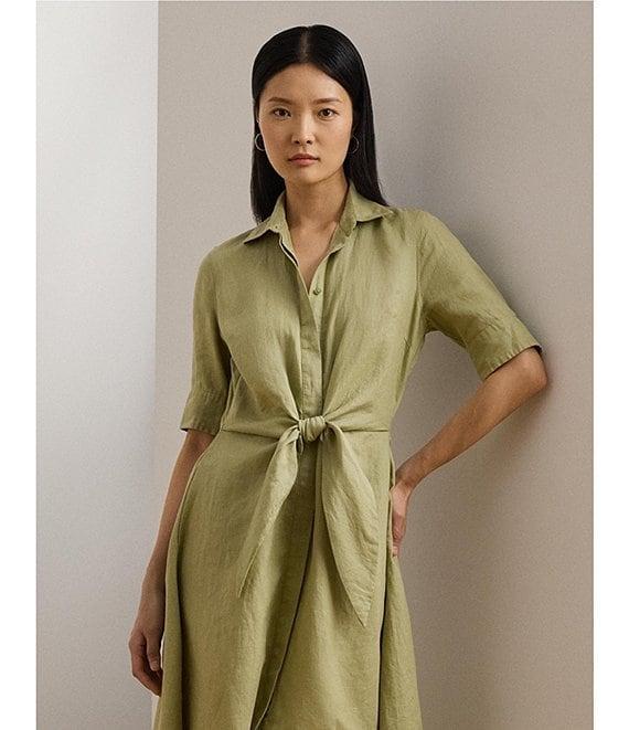 Lauren Ralph Lauren Point Collar Elbow Length Buttoned Cuff Sleeves Dress Product Image