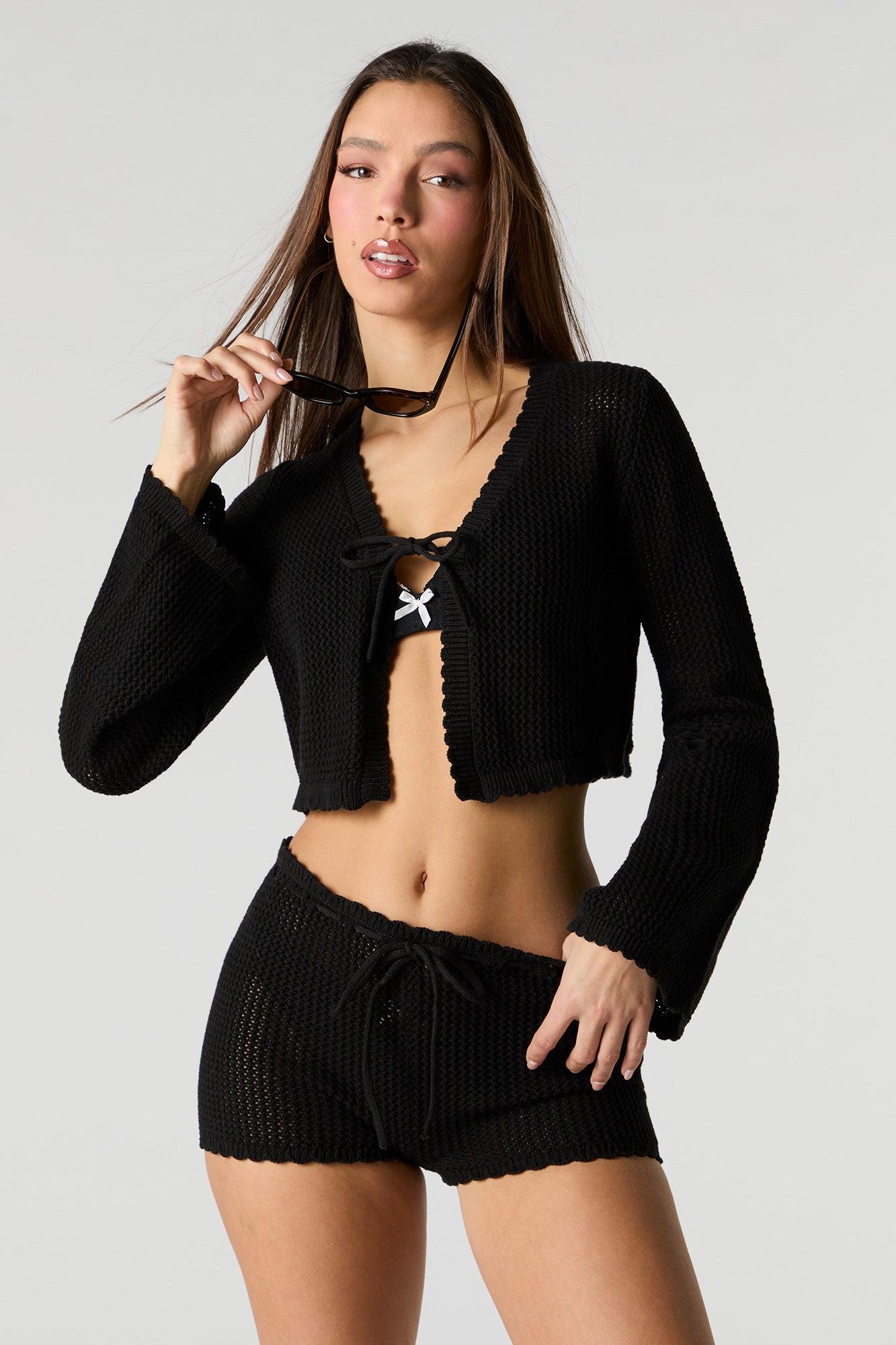 Knit Tie Front Cropped Cover Up Female Product Image
