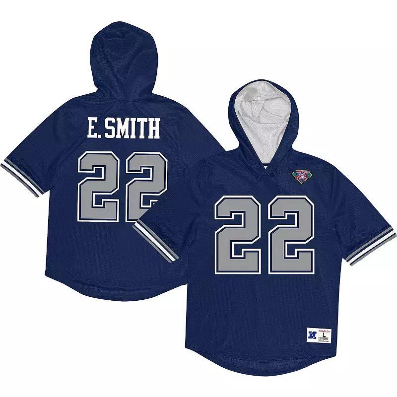Men's Mitchell & Ness Emmitt Smith Navy Dallas Cowboys Retired Player Mesh Name & Number Hoodie T-Shirt, Size: Small, Blue Product Image