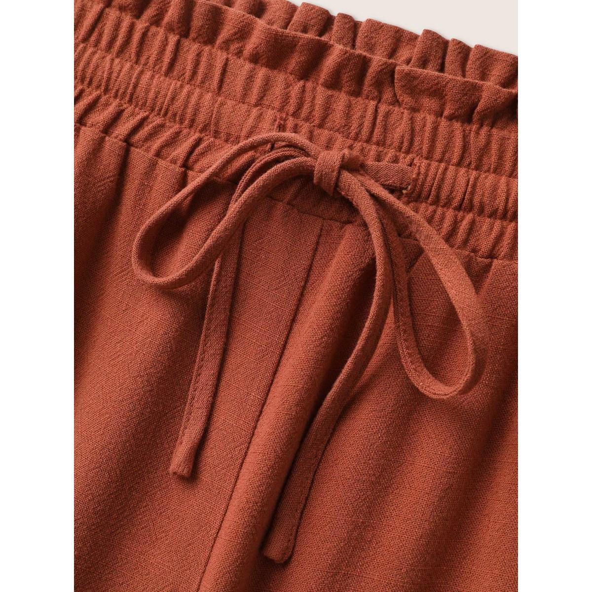 Plus Size Cotton Linen Paperbag Waist Wide Leg Pants Women Browncoffeecolor Casual Wide Leg Mid Rise Everyday Pants BloomChic 14-16/1X Product Image