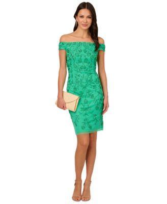 Adrianna Papell Womens Beaded Off-The-Shoulder Dress Product Image