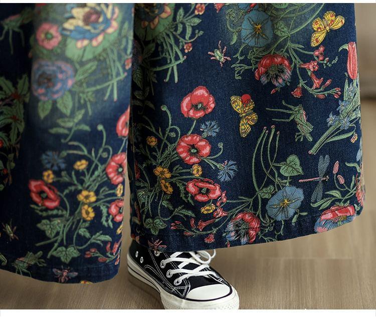 Mid Rise Floral Print Wide Leg Pants Product Image