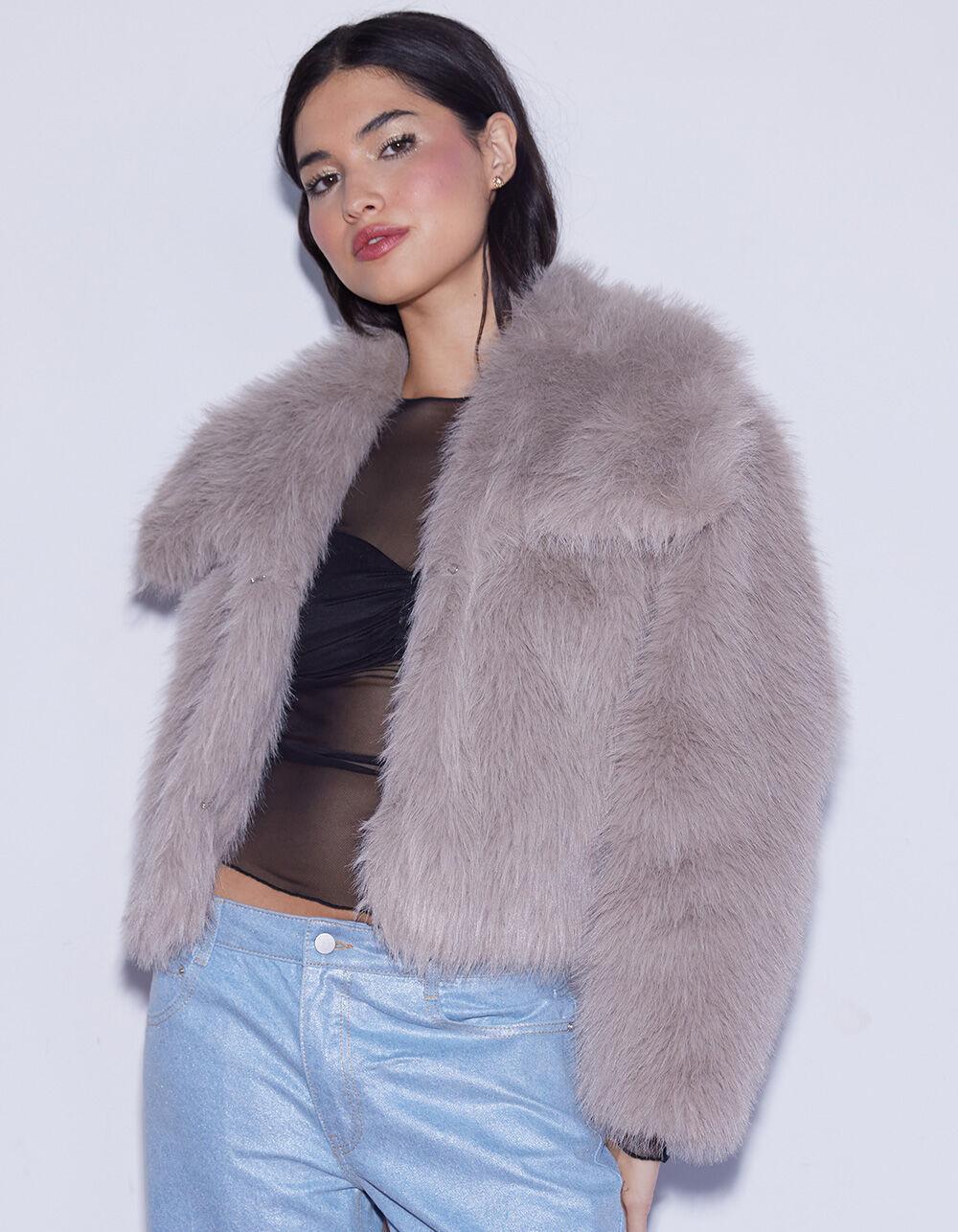 WEST OF MELROSE Cropped Womens Fur Coat - GRAY Product Image