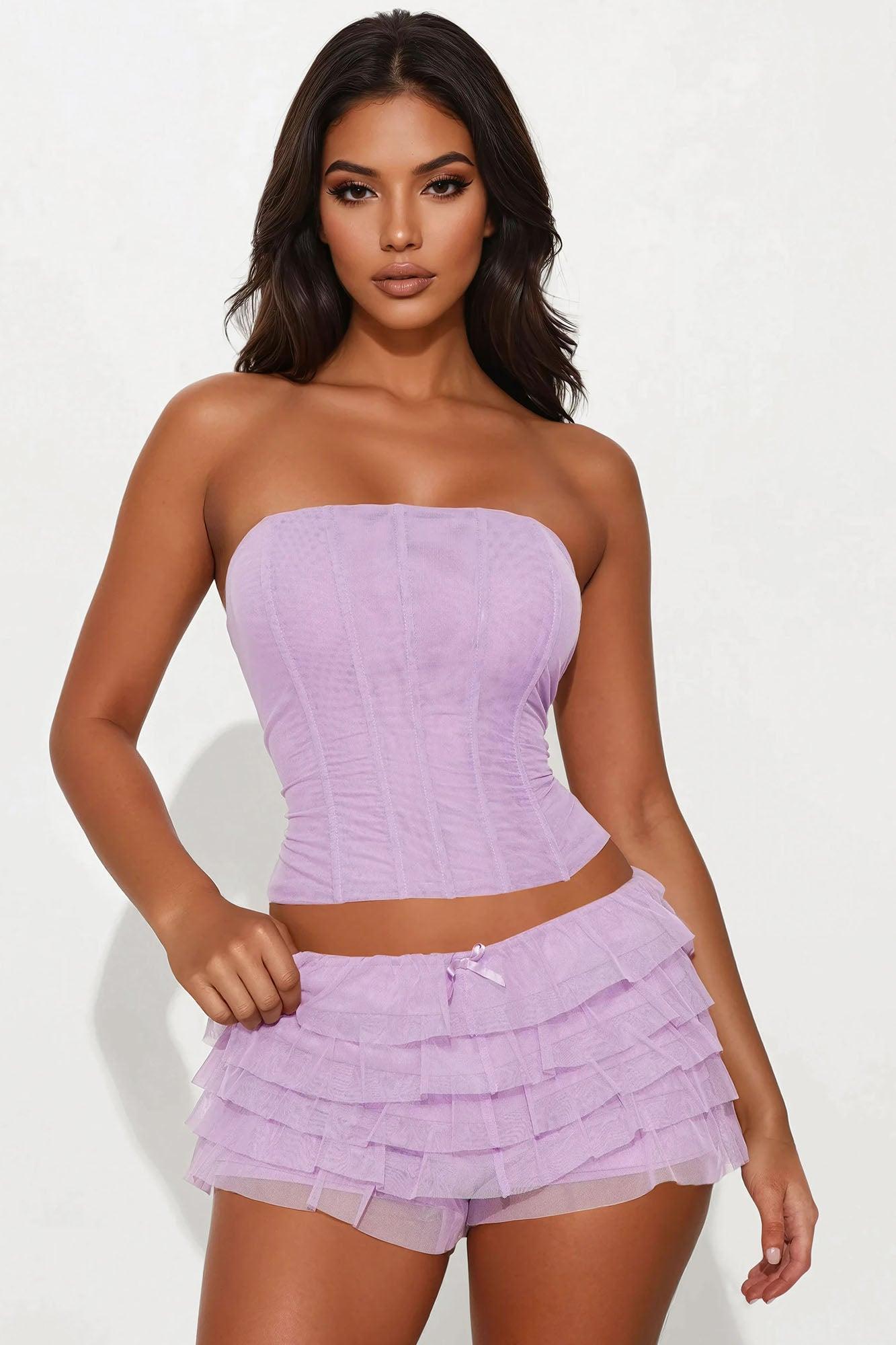 Bella Corset And Ruffle Short Set - Lilac Product Image