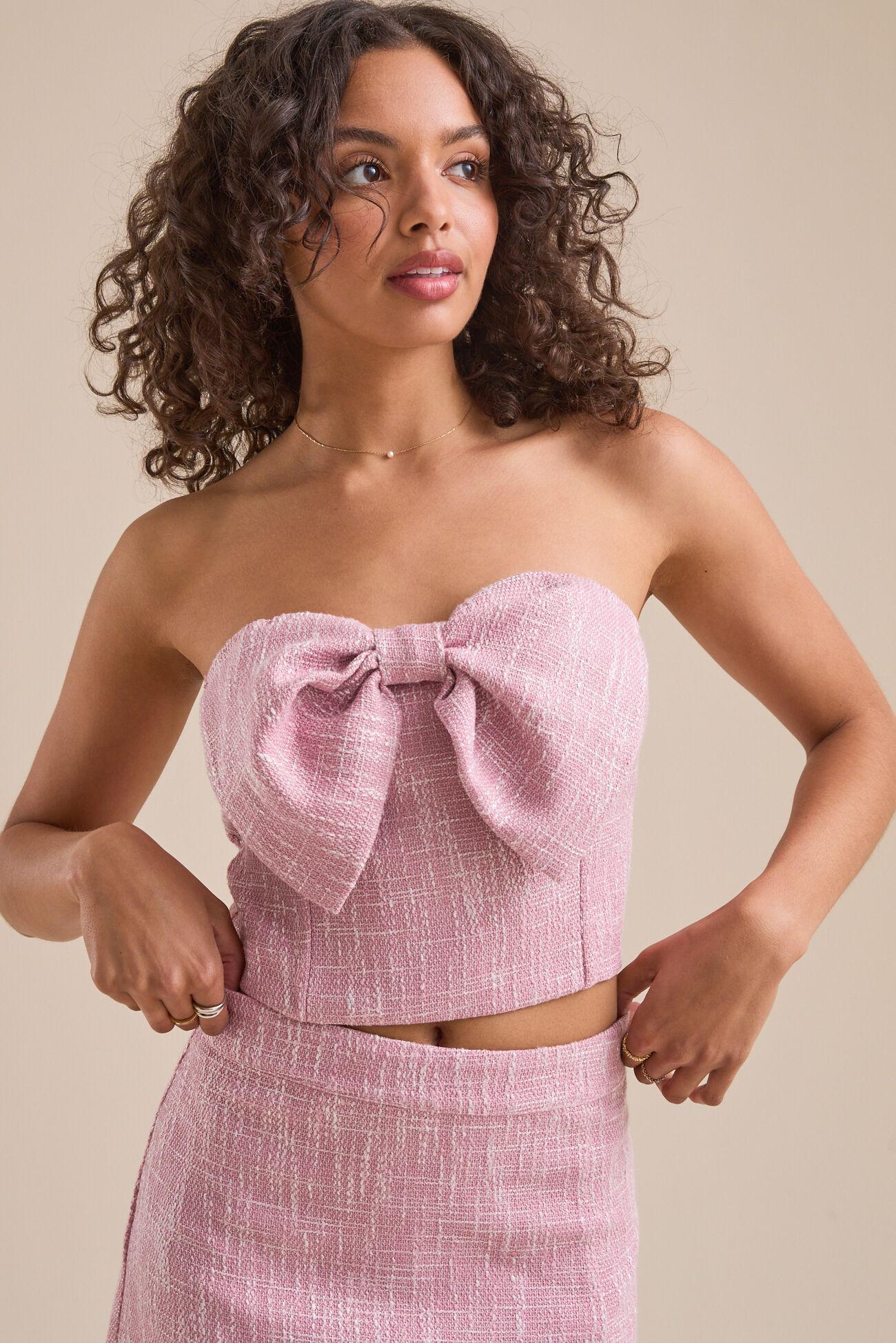 Khloe Tweed Bow Corset Top Product Image