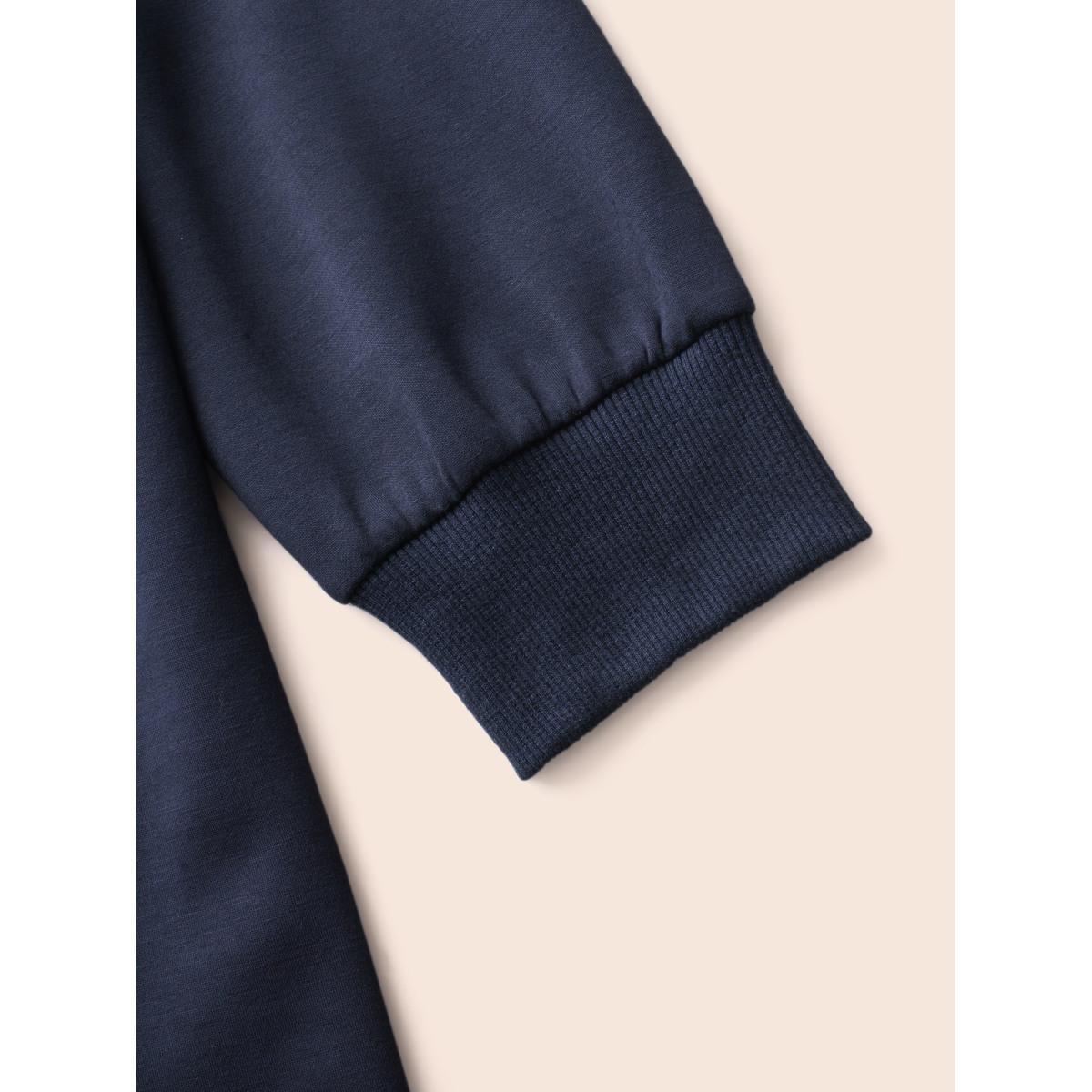 Plus Size Ruffled Collar Plain Drop Shoulder Sweatshirt Women Indigo Casual Non Ruffled collar Everyday Sweatshirts BloomChic 10/M Product Image