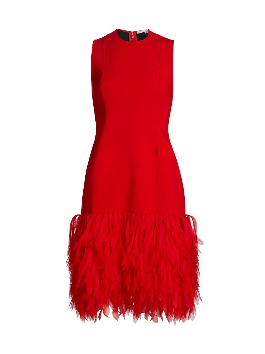 Womens Faux Feather-Trimmed Sleeveless Midi-Dress Product Image