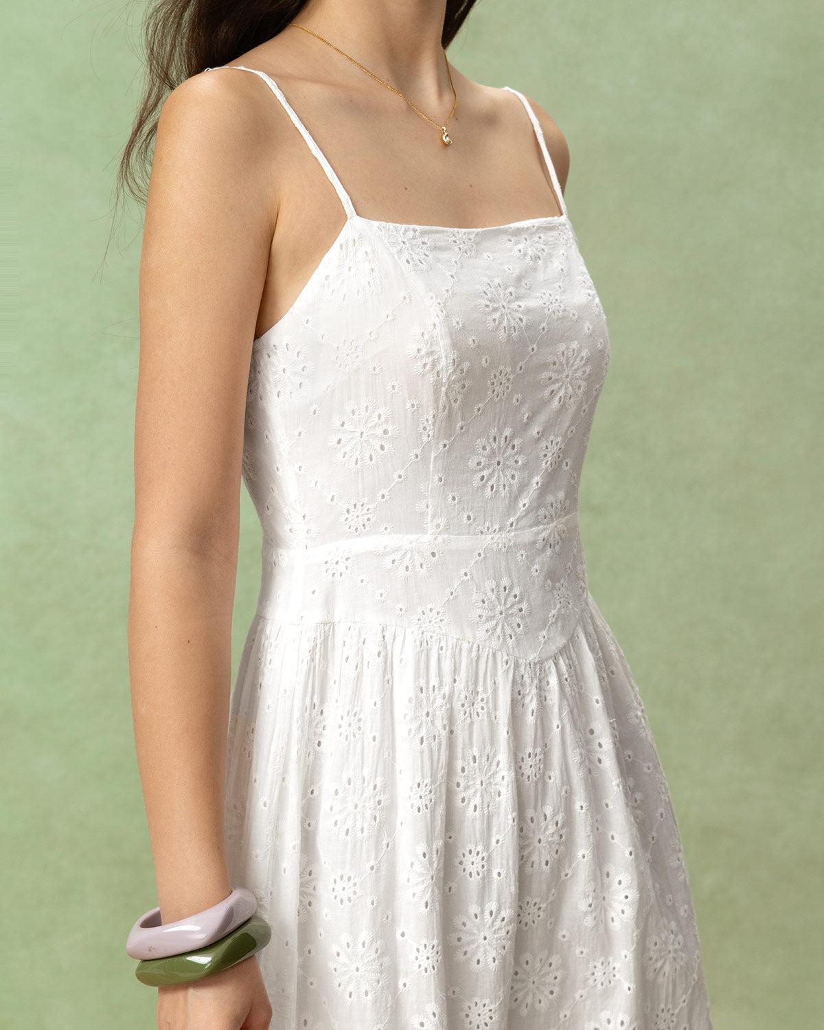 White Embroidery Slip Maxi Dress Product Image