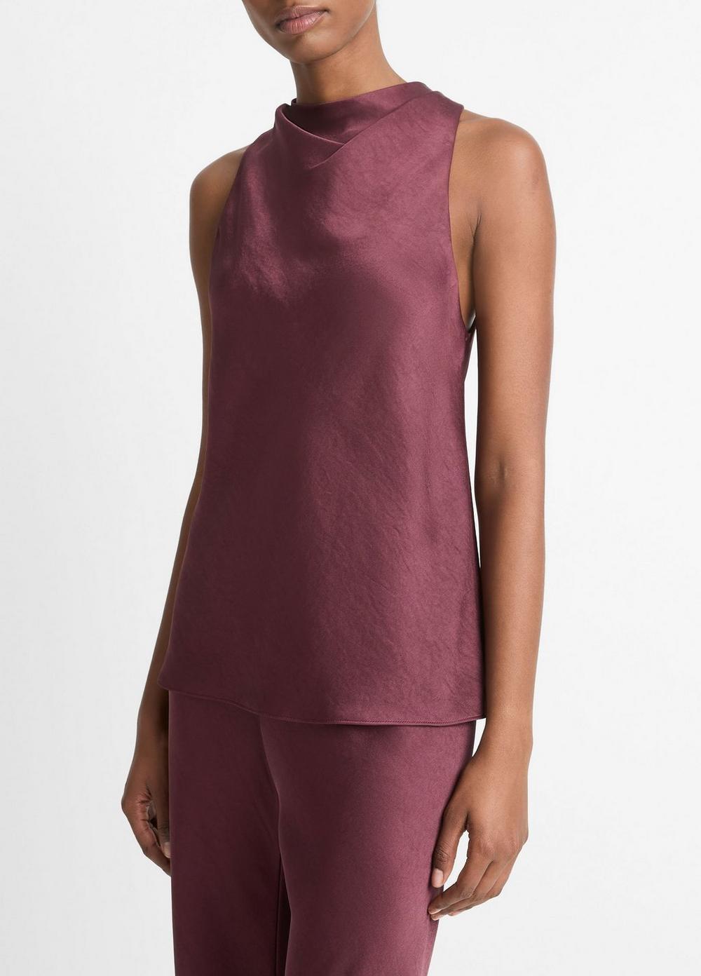 Womens Satin Cowl-Neck Bias Top, Black Rose, Size XL Vince Product Image